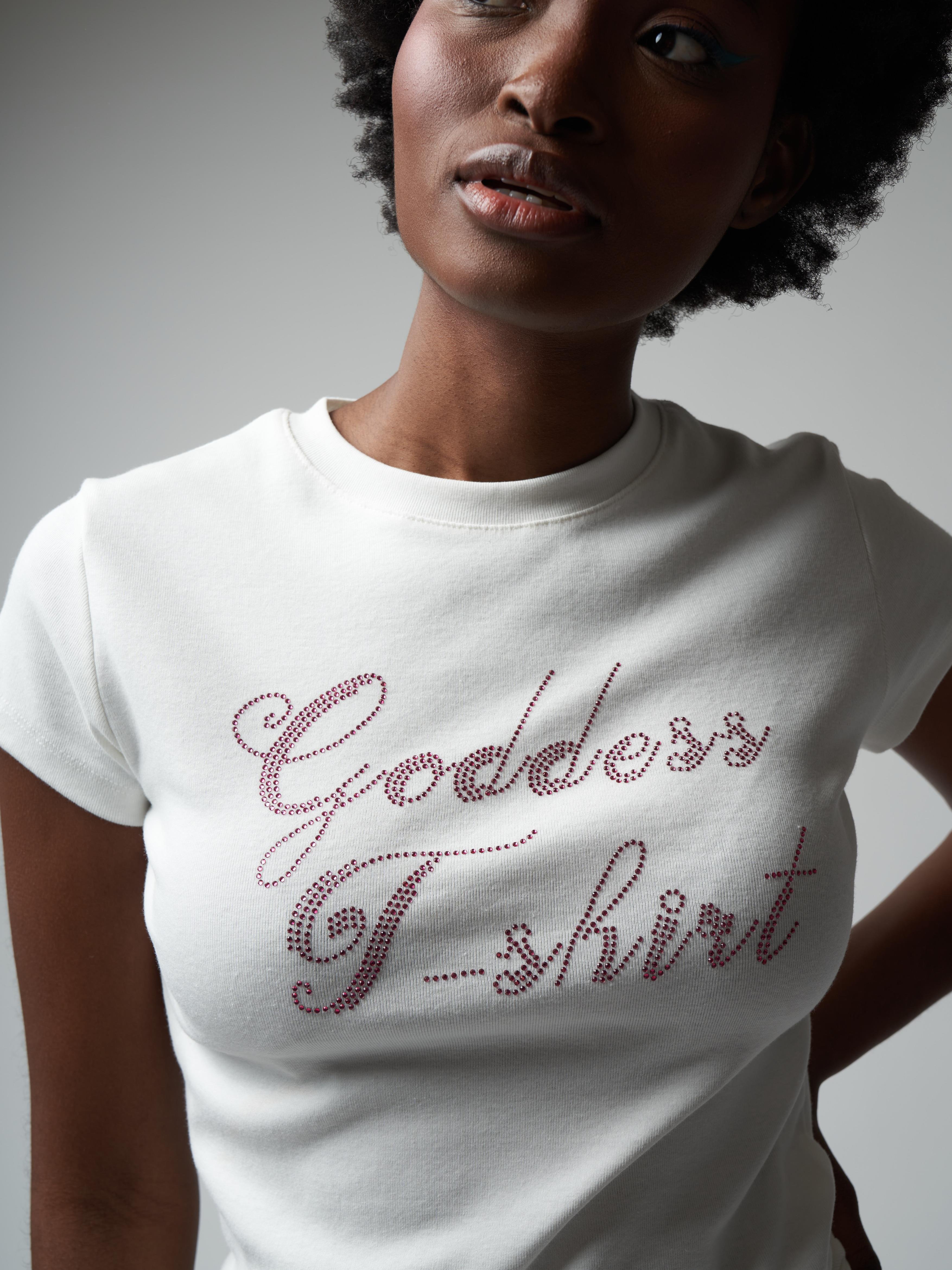 Goddes T-shirt Taş İşleme Kısa Kol Bluz Ekru