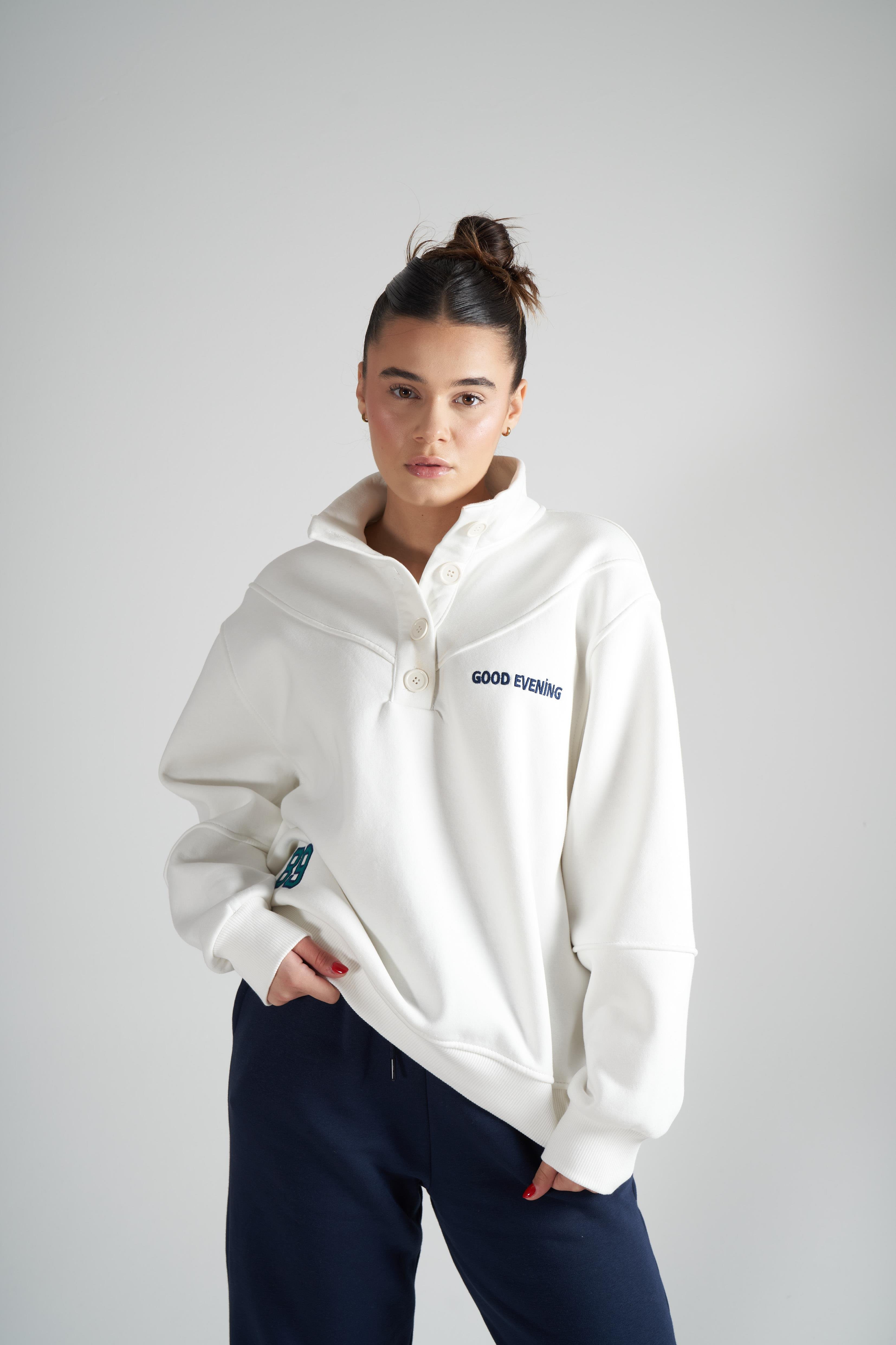 Good Evening Baskılı Şardonlu Sweatshirt Ekru