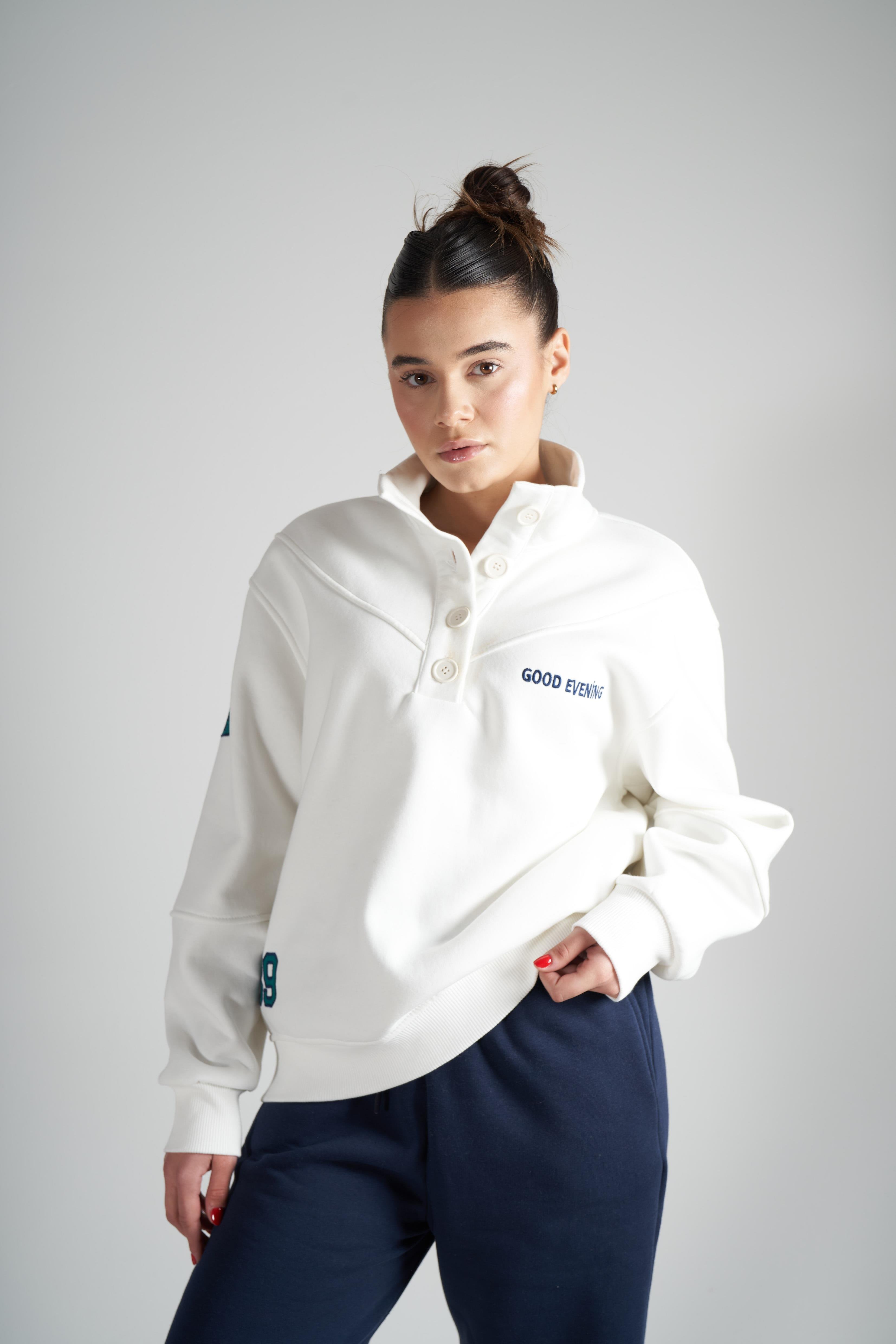 Good Evening Baskılı Şardonlu Sweatshirt Ekru