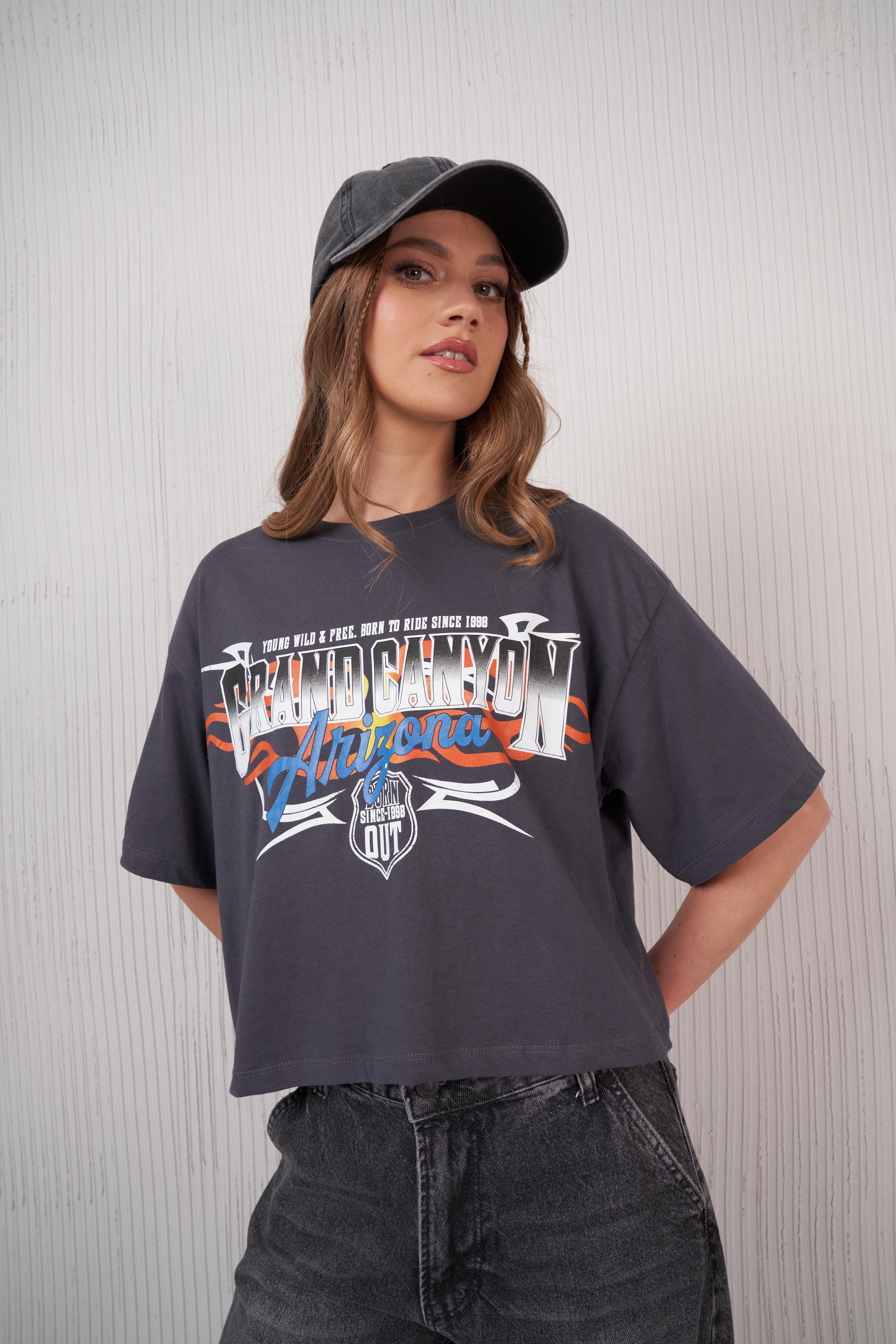 Grand Canyon Arizona Baskılı Kısa T-shirt Antrasit
