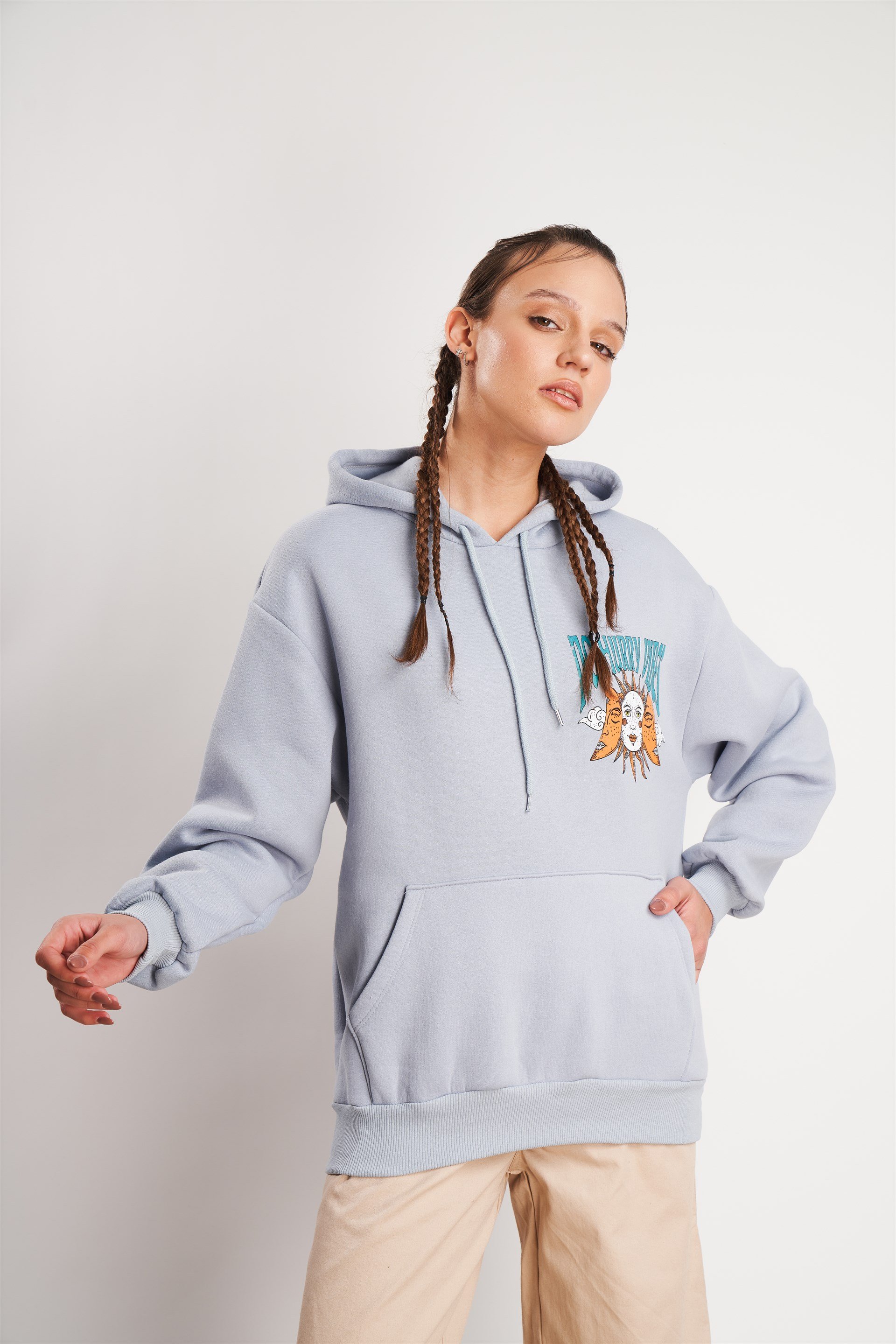 Güneş Ay Baskılı Sweatshirt