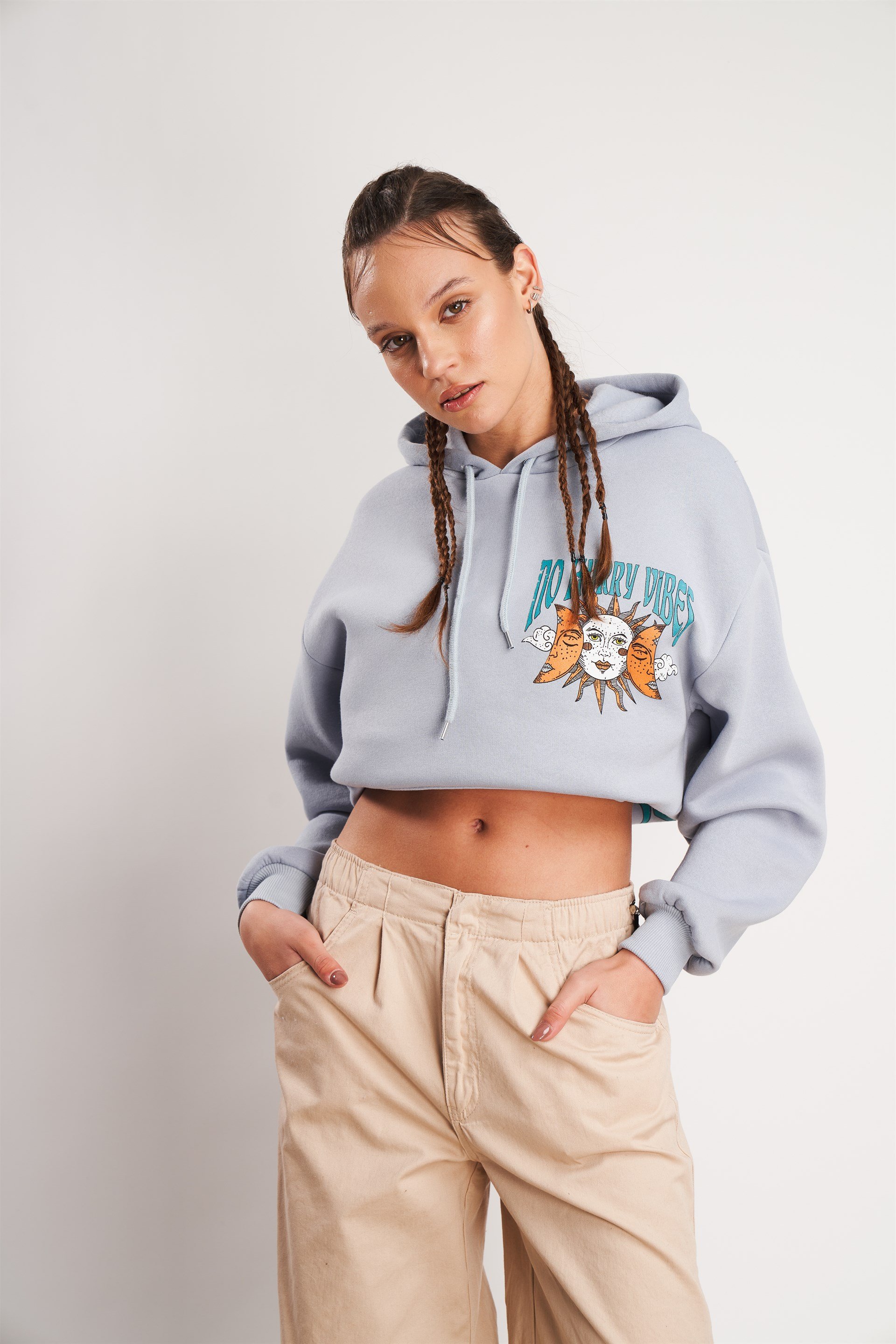Güneş Ay Baskılı Sweatshirt