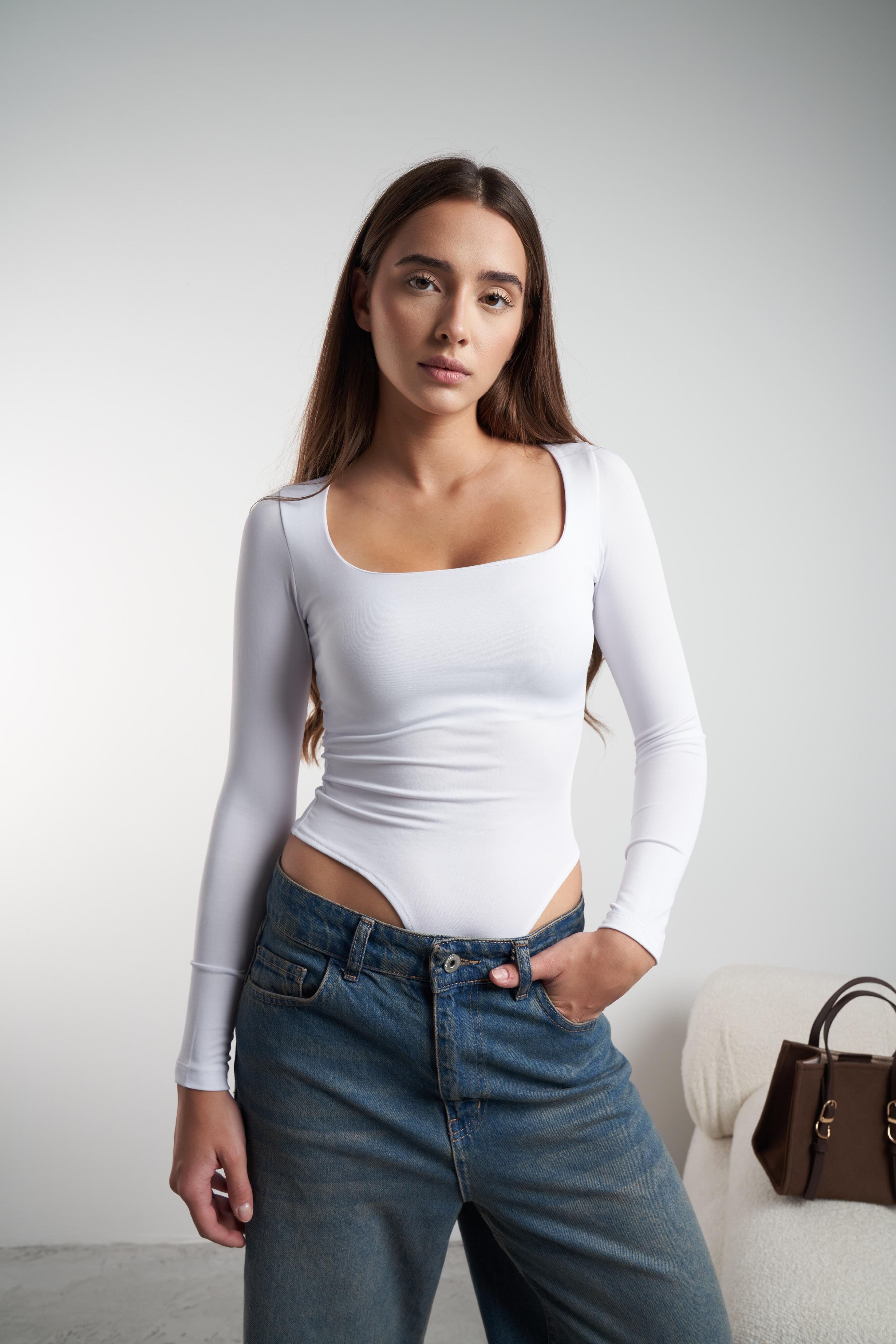 H Yaka Basic Bodysuit Beyaz