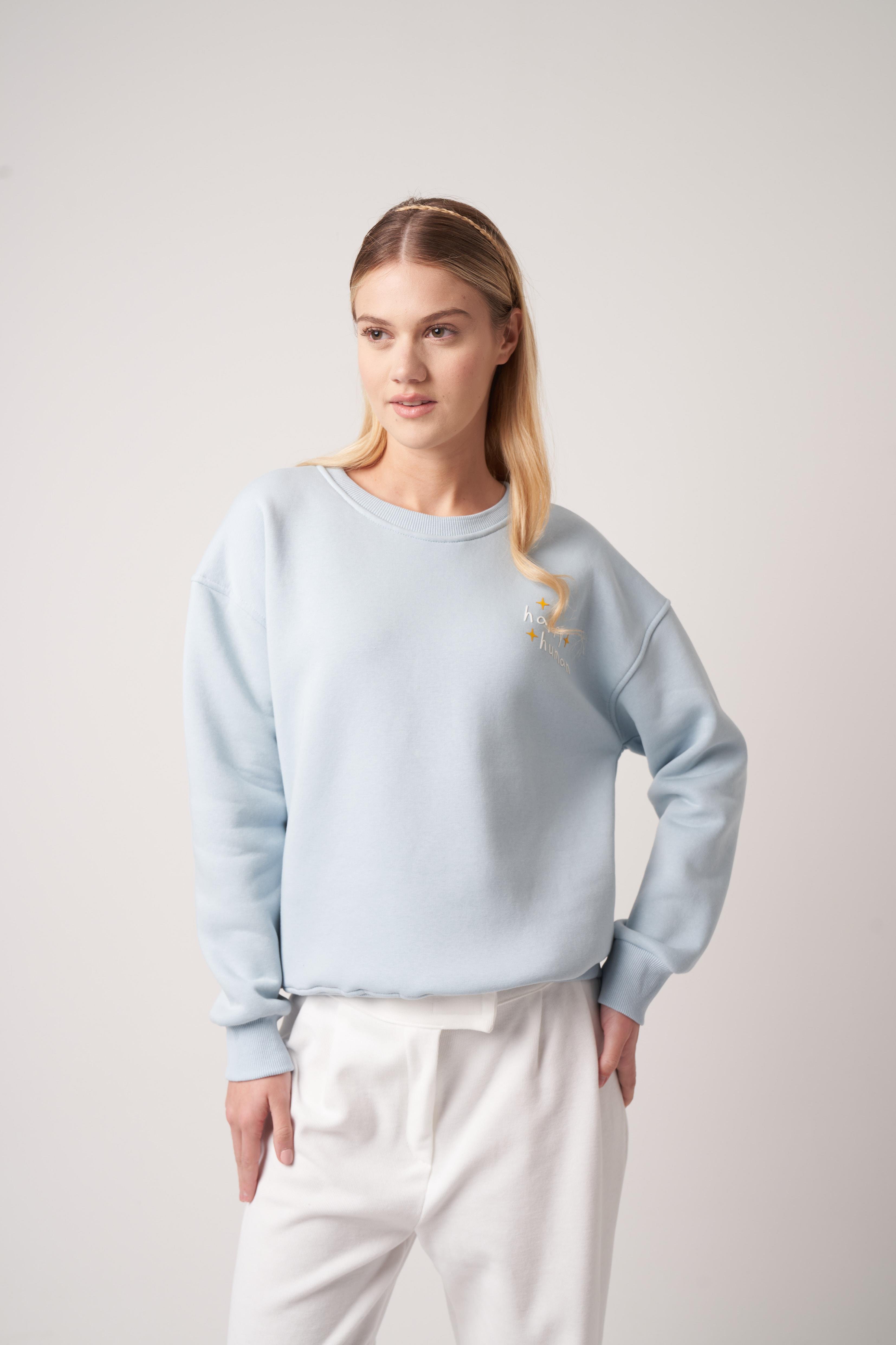 Happy Human Baskılı Sweatshirt Açık Mavi