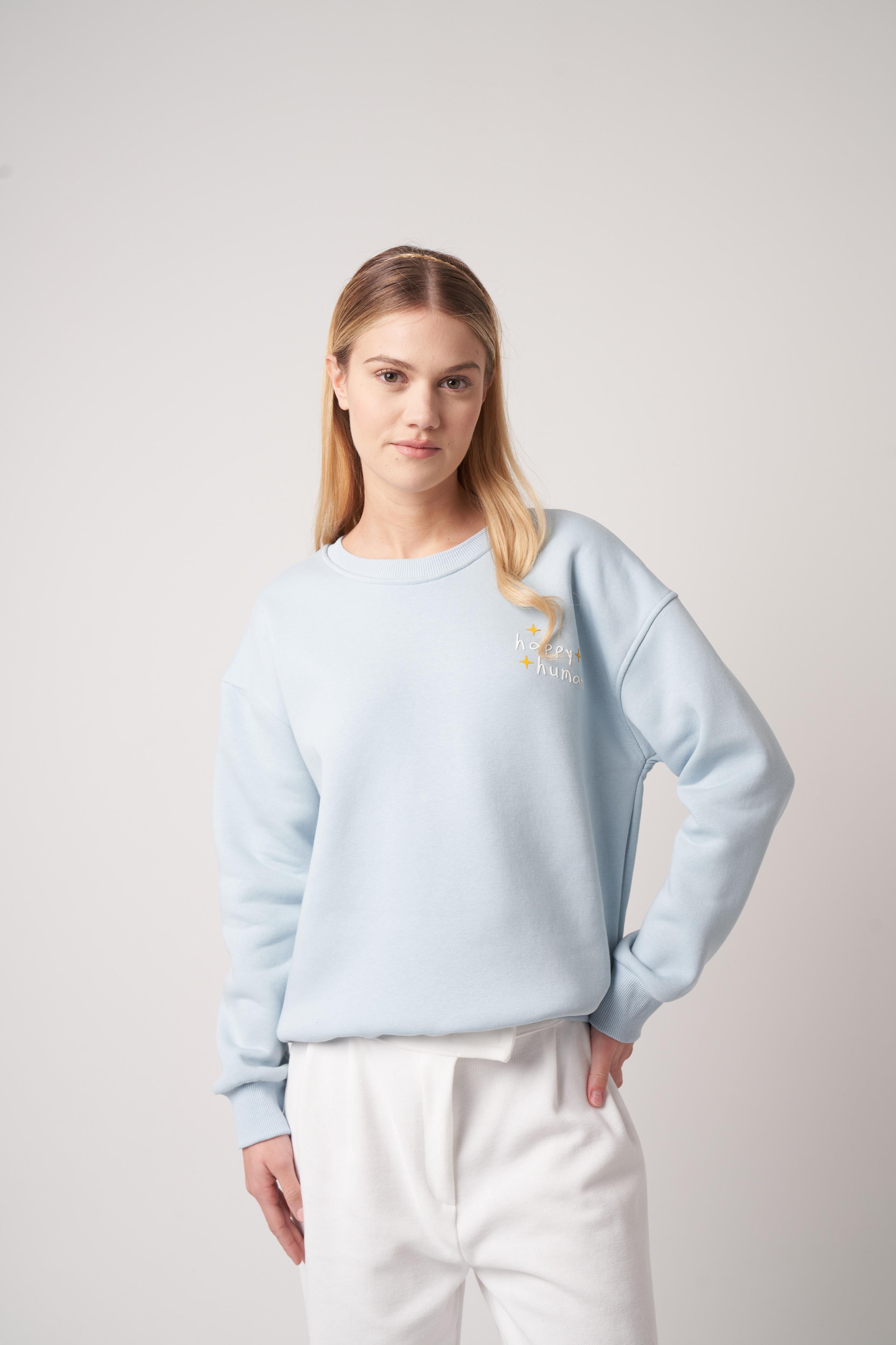 Happy Human Baskılı Sweatshirt Açık Mavi