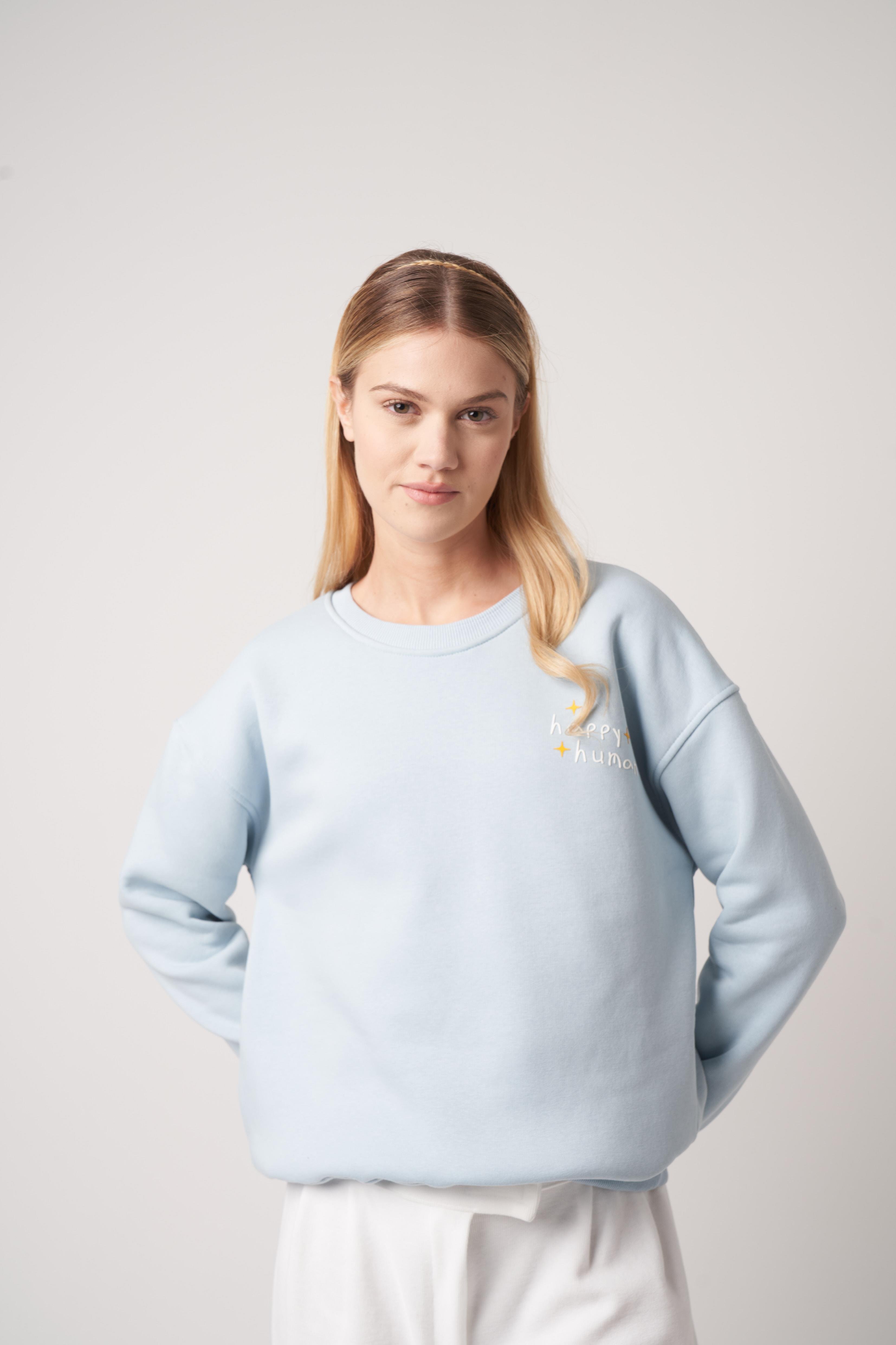 Happy Human Baskılı Sweatshirt Açık Mavi
