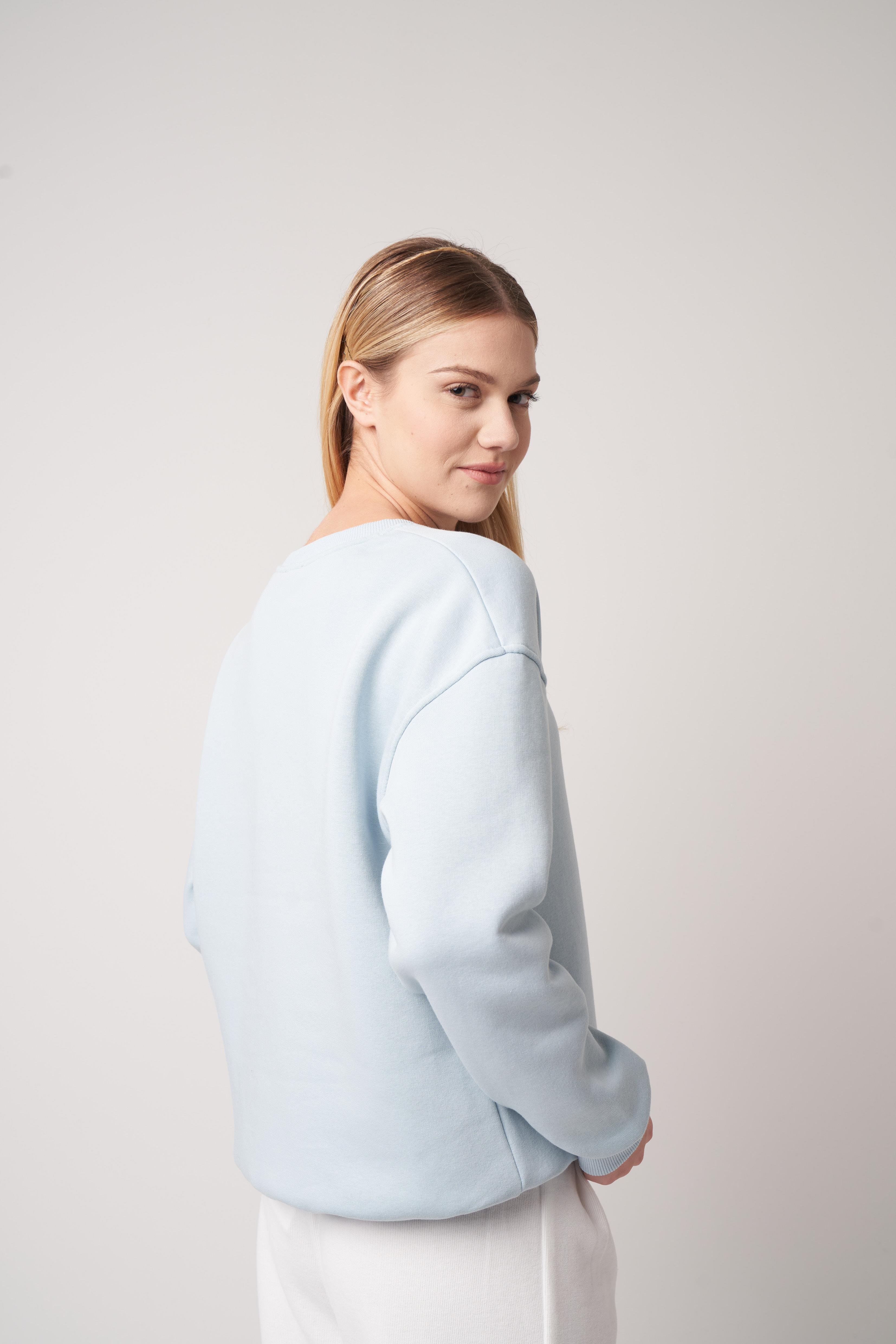 Happy Human Baskılı Sweatshirt Açık Mavi