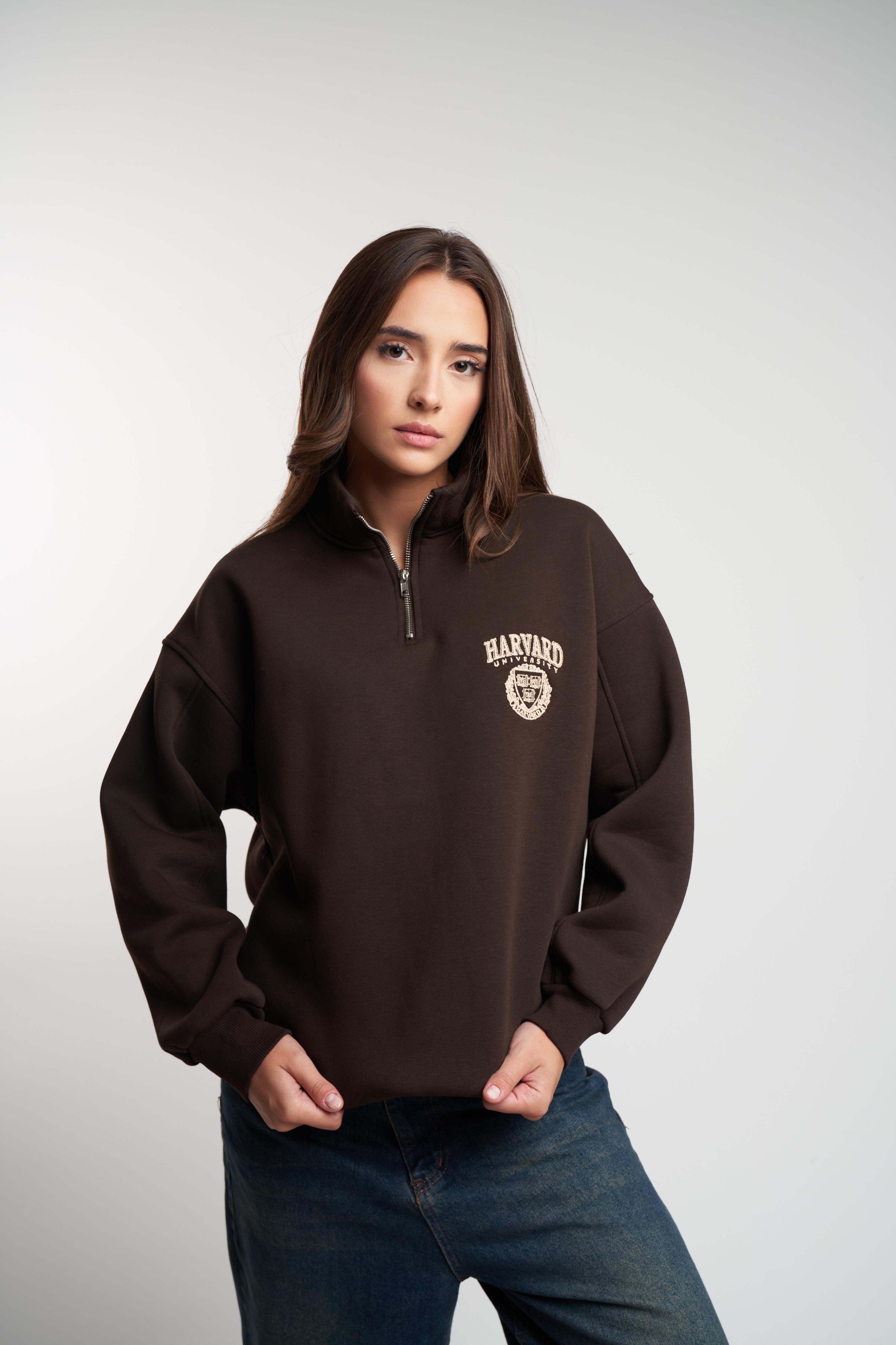 Harvard Baskılı Şardonlu Sweatshirt Kahve