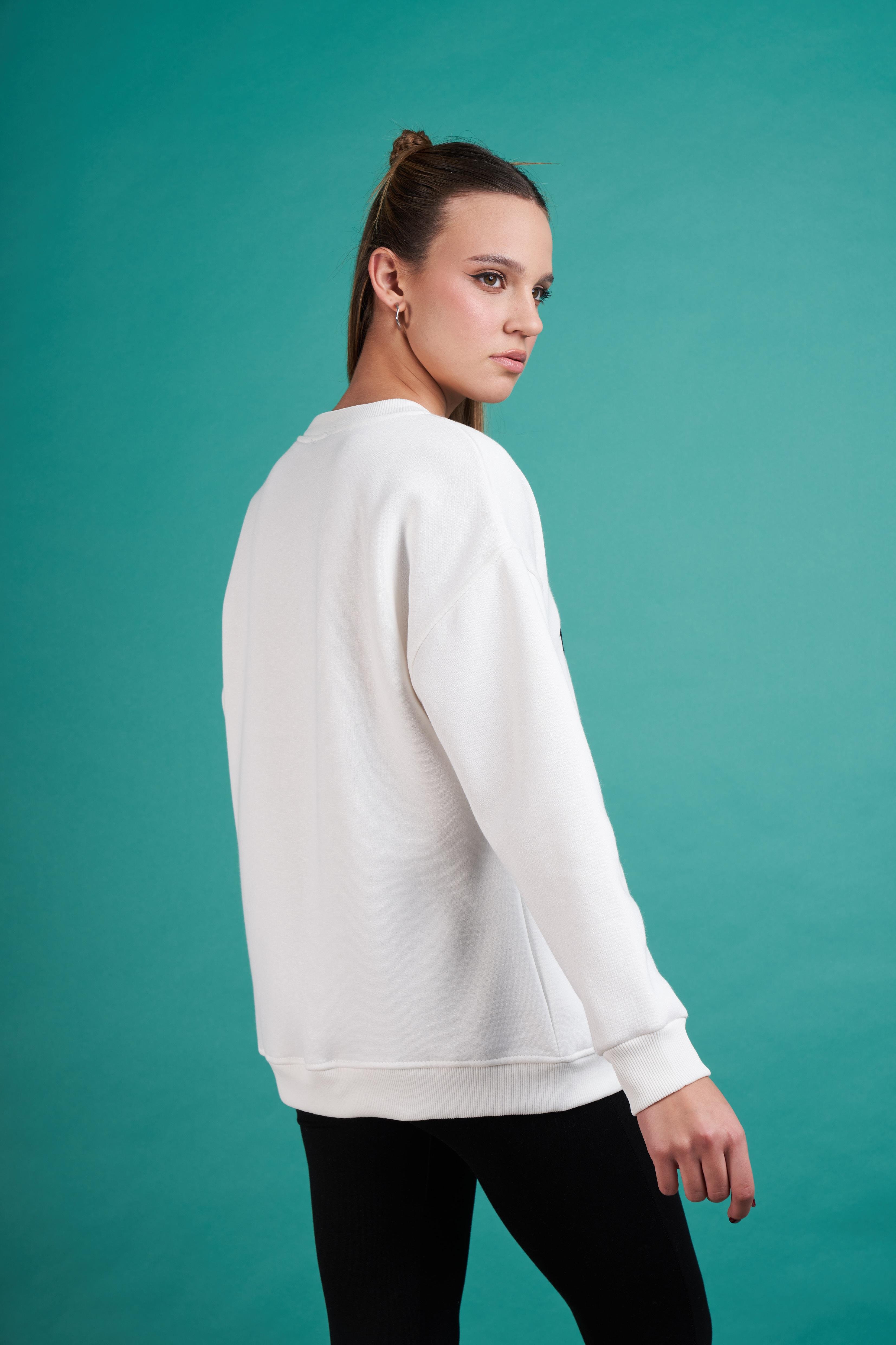 Harvard Nakış Baskılı Sweatshirt Ekru