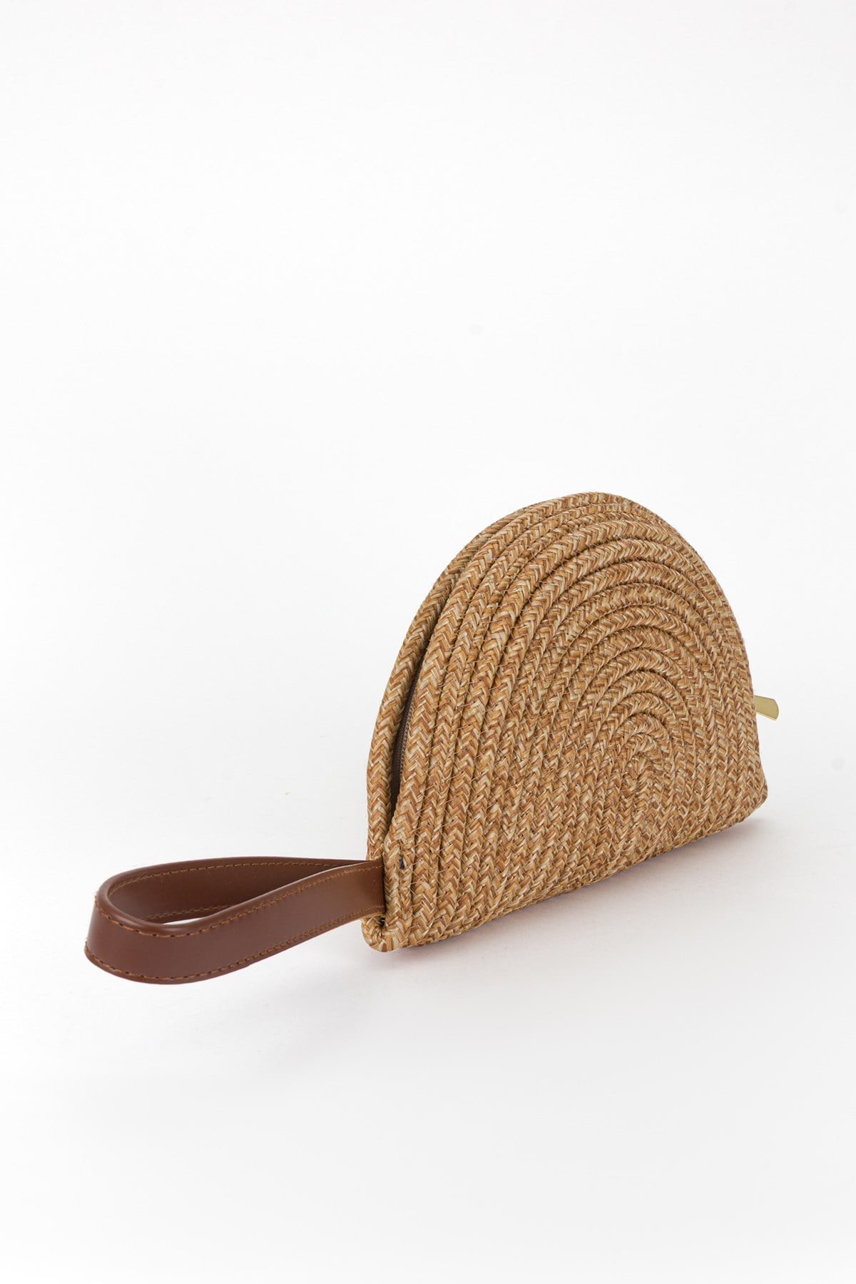 Hasır Midi Clutch Çanta Bej