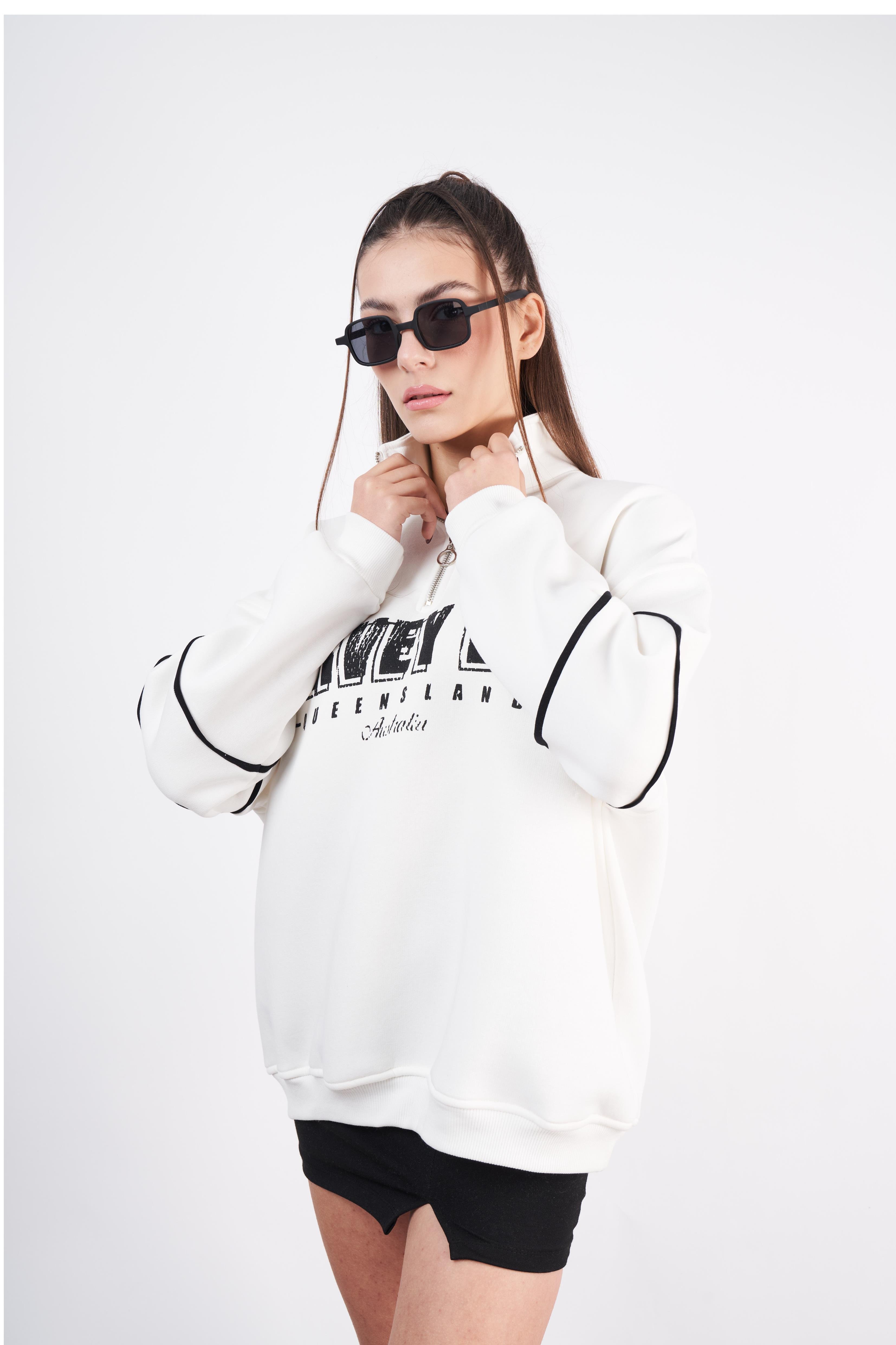 Hervey Bay Baskılı Sweatshirt Ekru