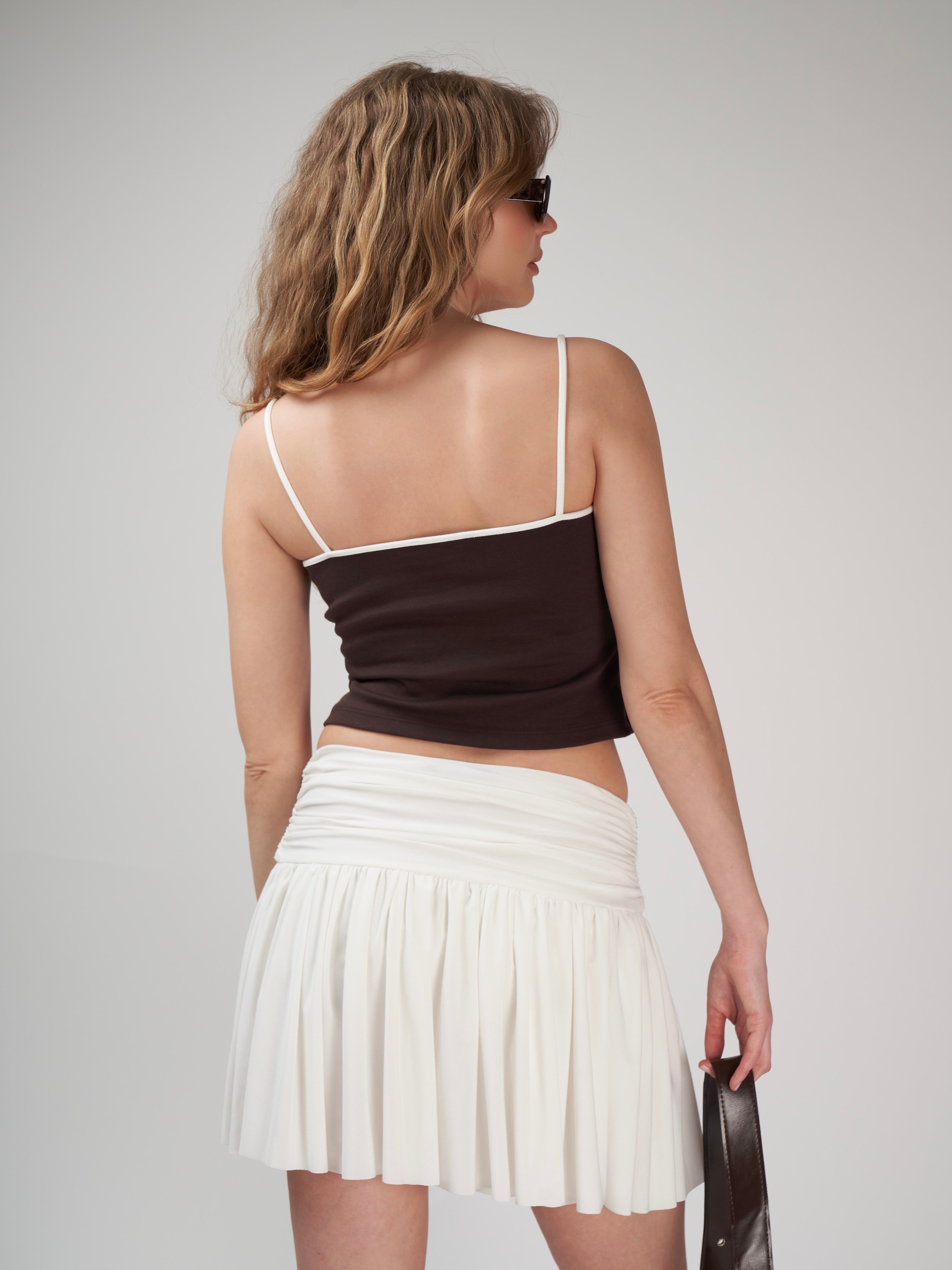 İp Askılı Crop Bluz Kahve