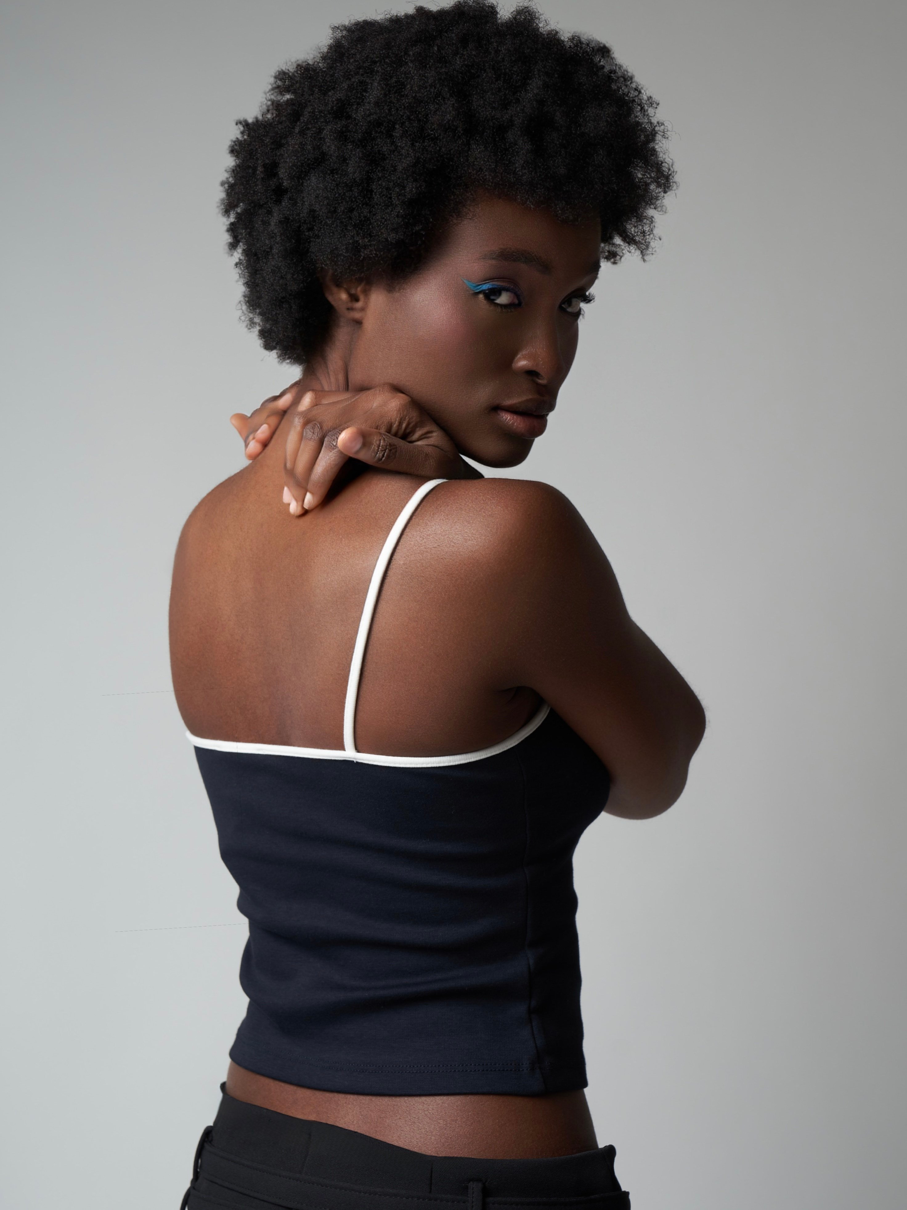İp Askılı Crop Bluz Lacivert