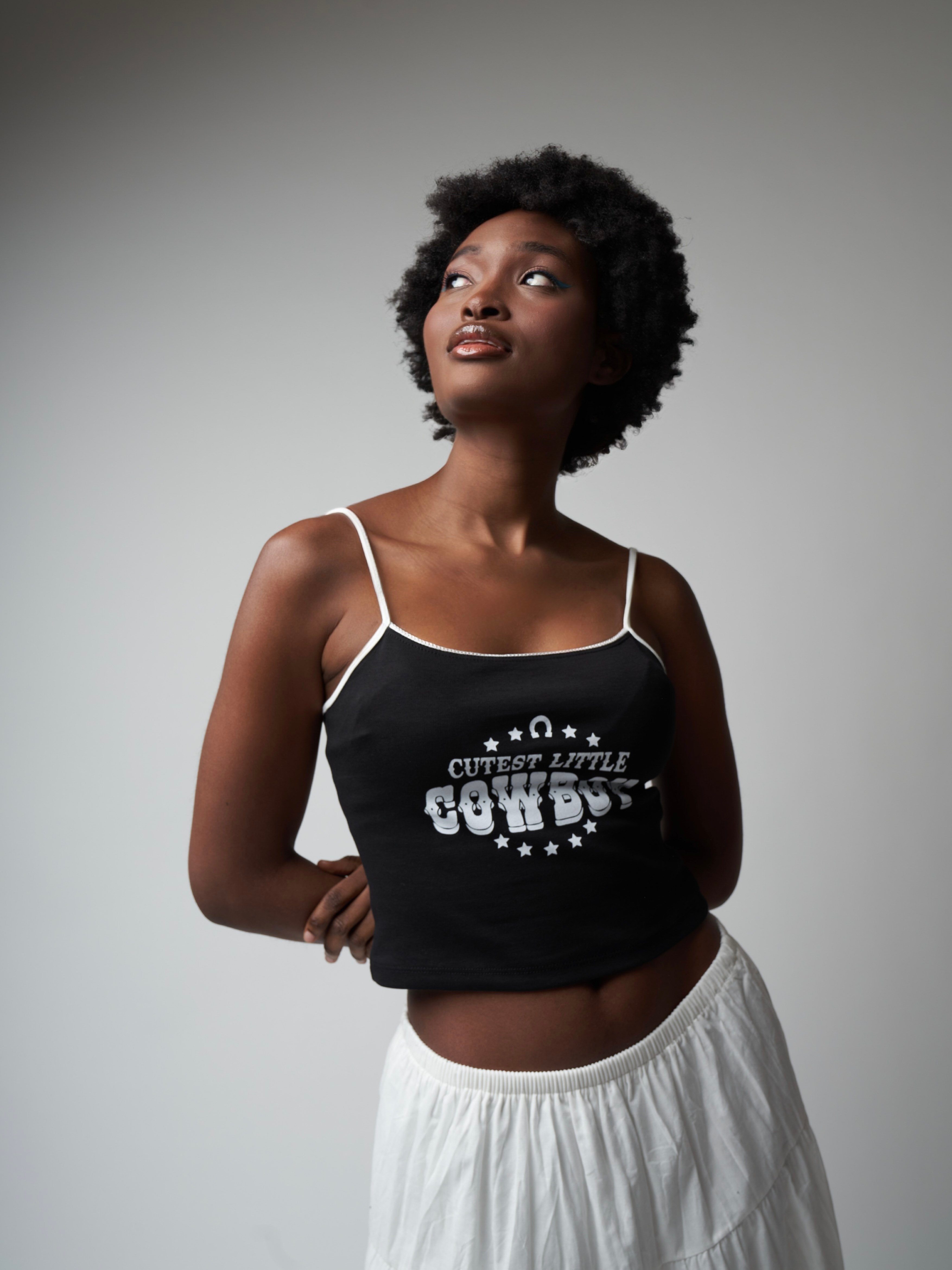 İp Askılı Crop Bluz Siyah