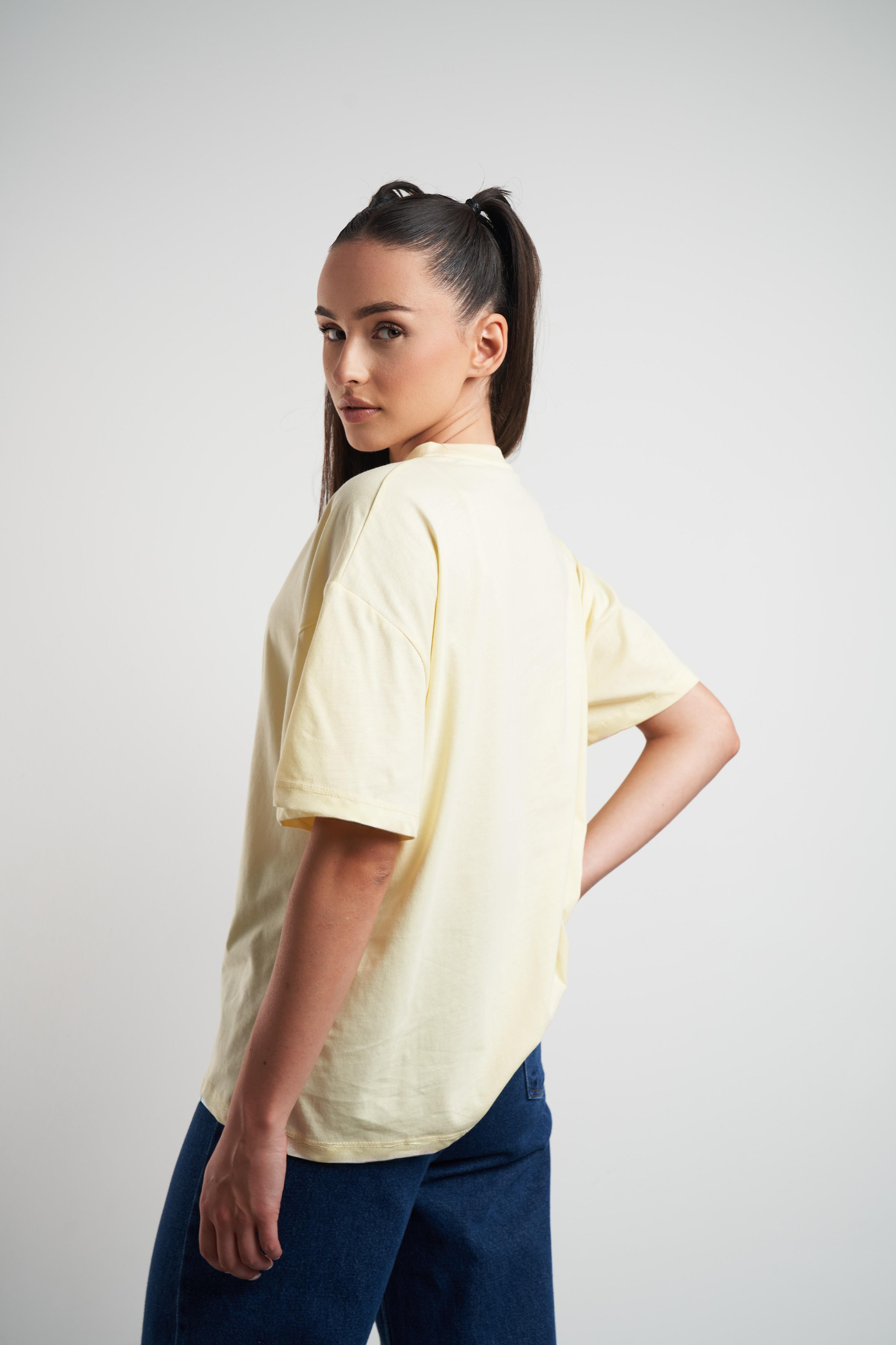 Just Chillin' Baskılı Oversize Kısa Kol T-shirt Sarı