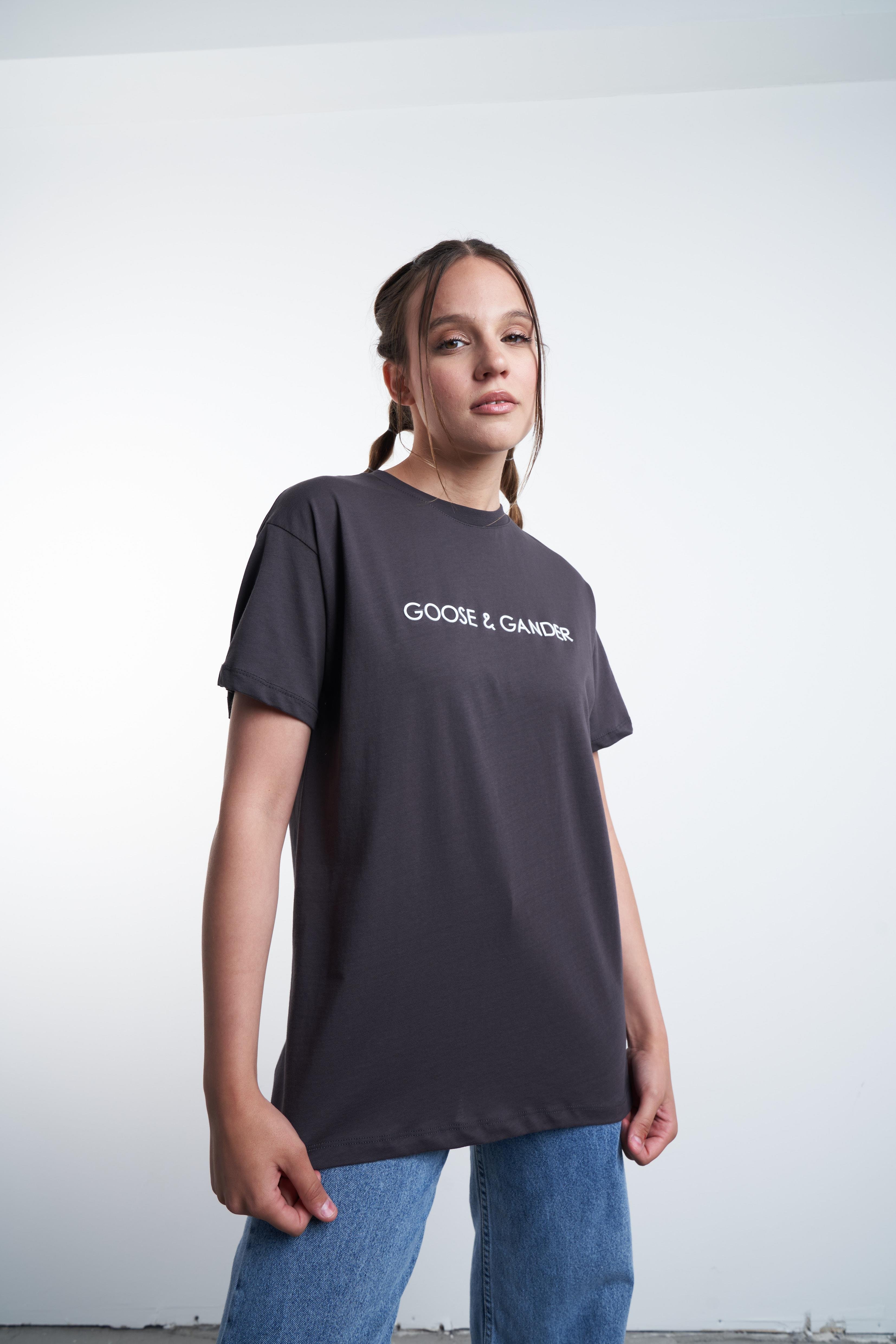 Kabartma Yazı Baskılı T-shirt Antrasit