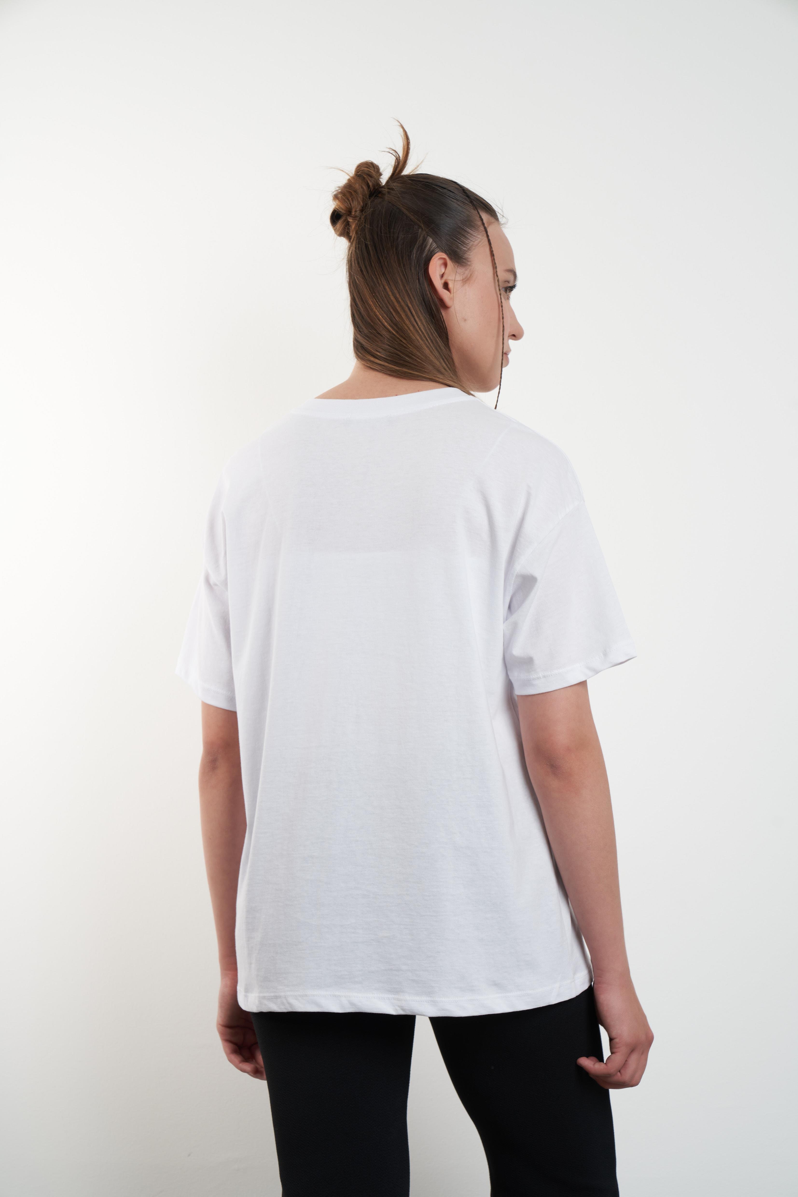 Kabartma Yazı Baskılı T-shirt Beyaz