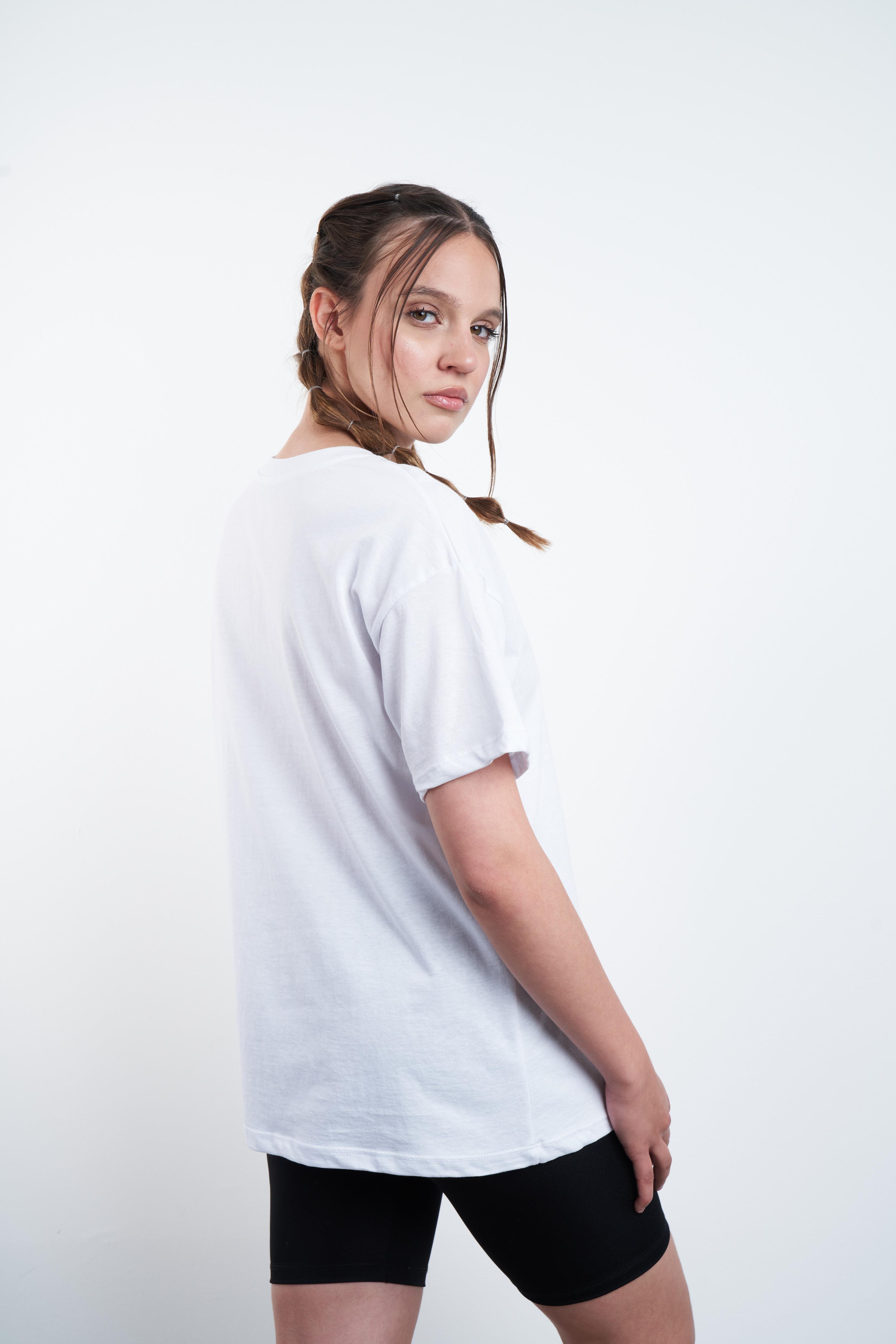 Kabartma Yazı Baskılı T-shirt Beyaz