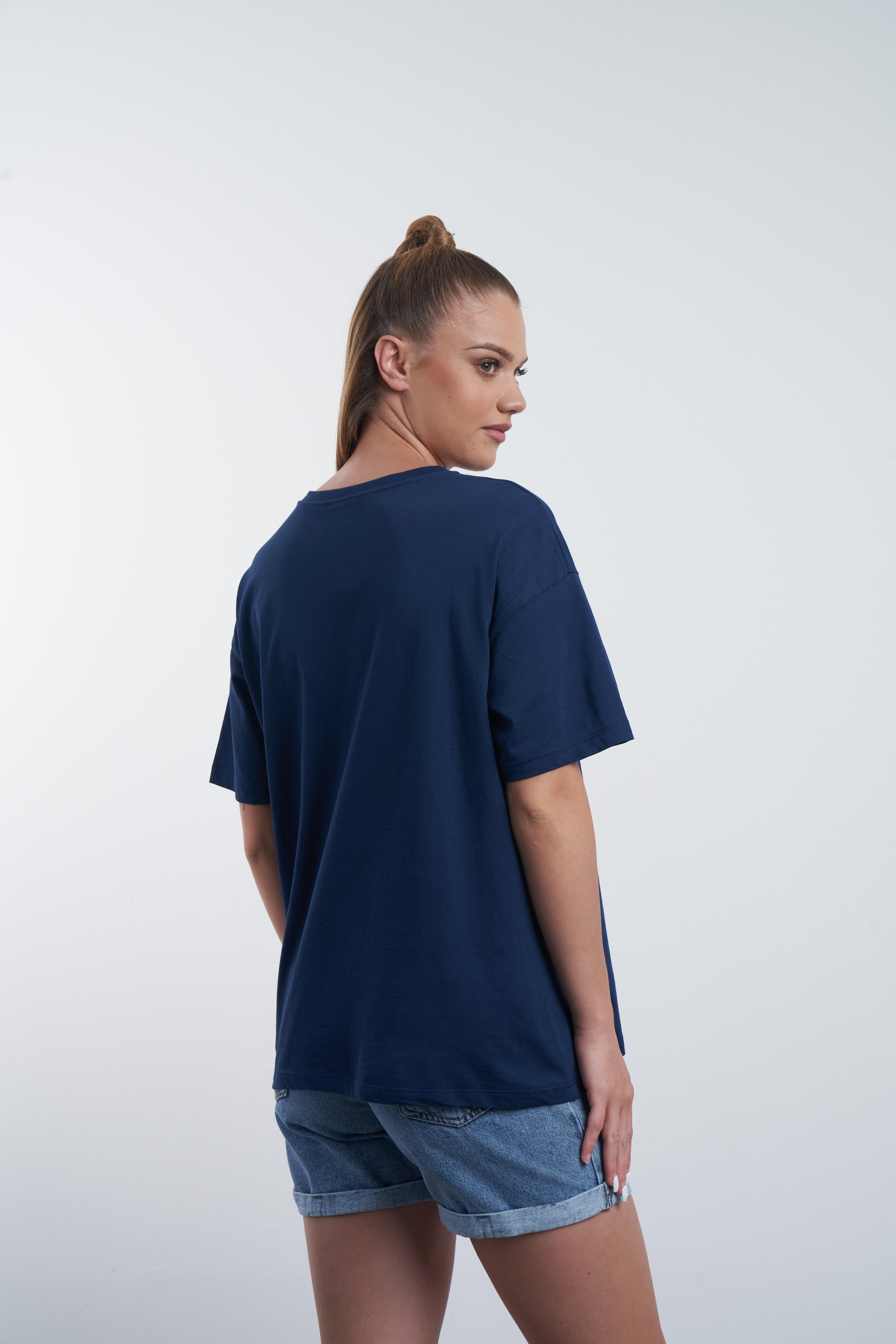 Kalp Nakış Baskılı T-shirt Lacivert