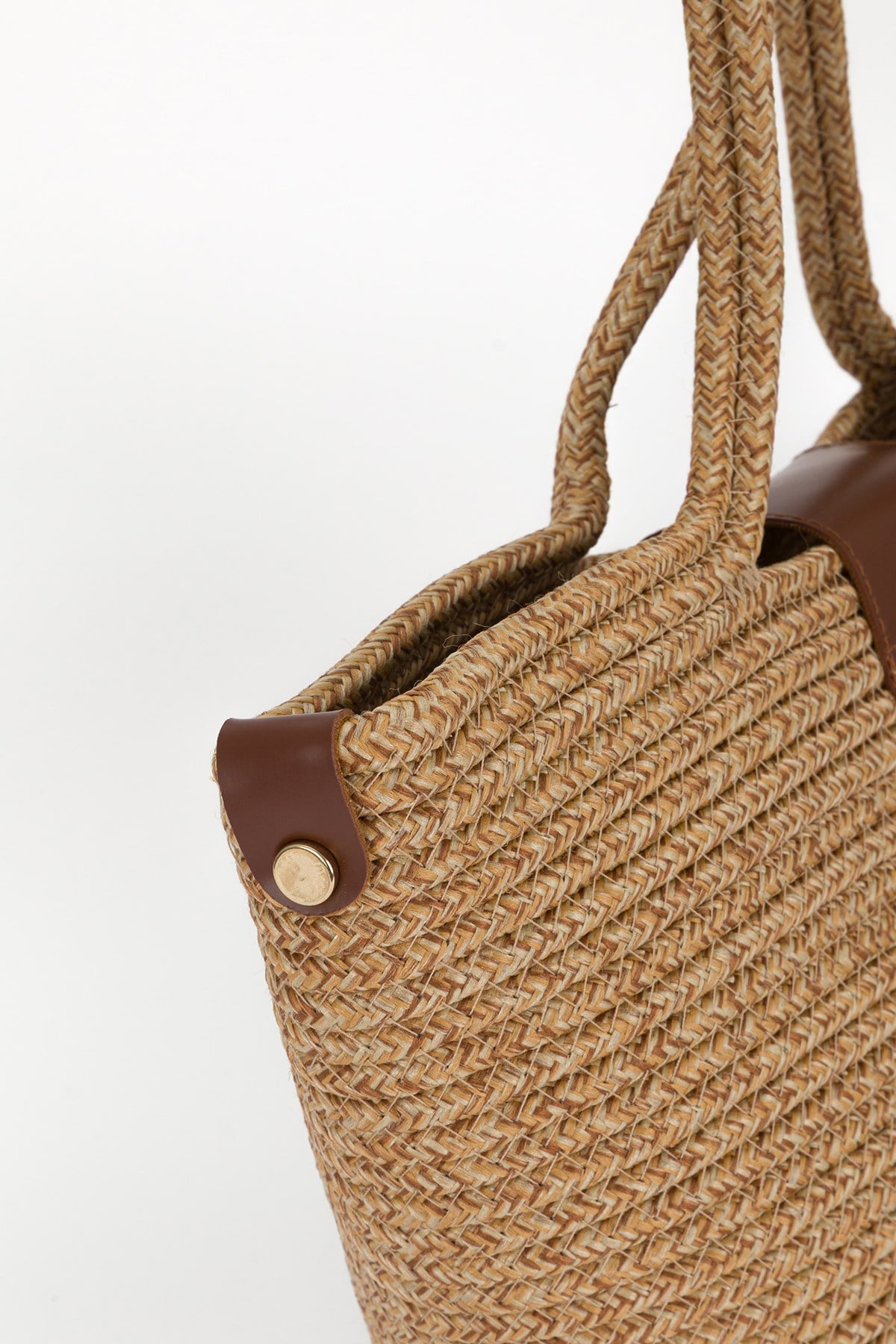 Kapaklı Handmade Hasır Çanta Bej