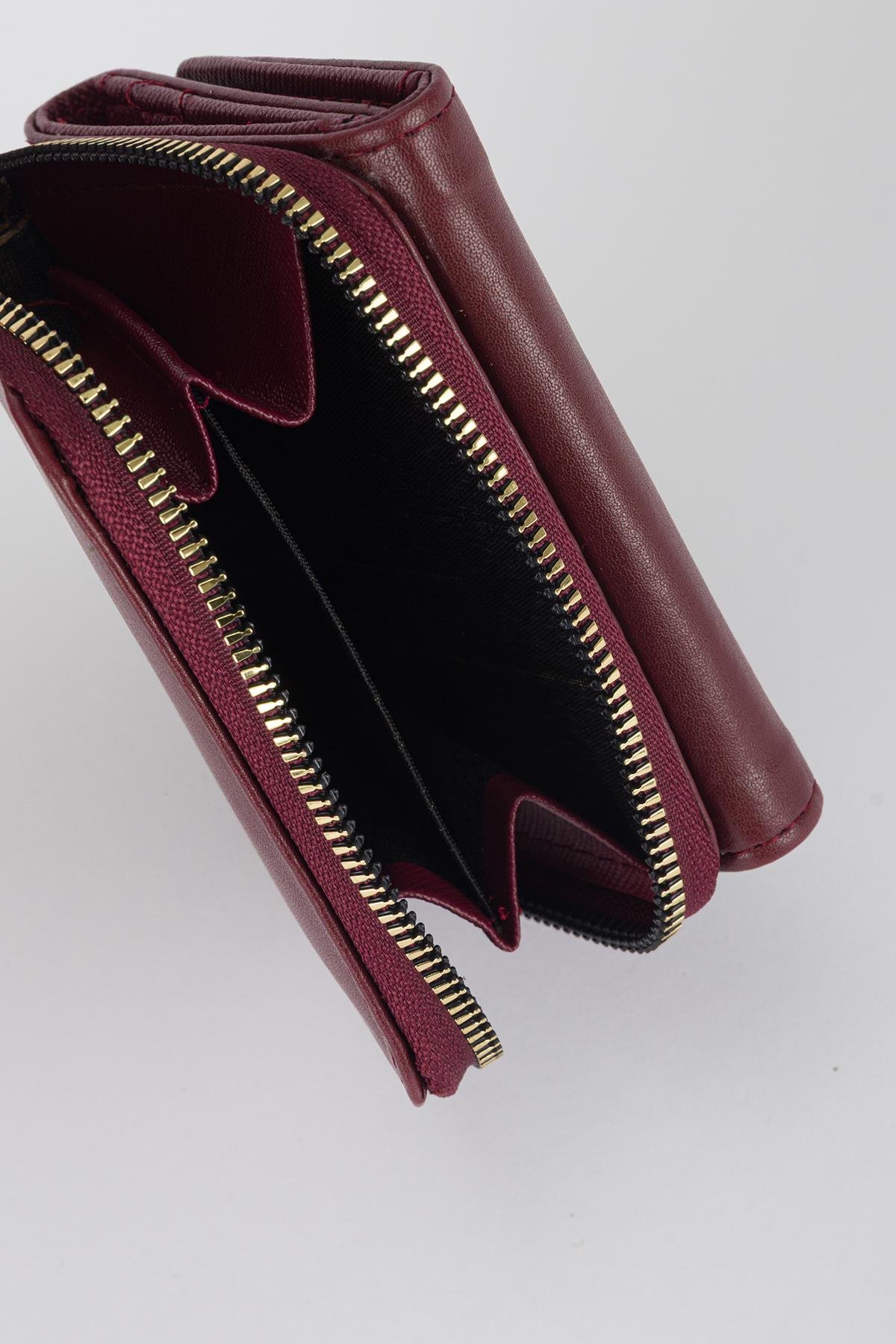 Kapaklı Metal Aksesuar Cüzdan Bordo