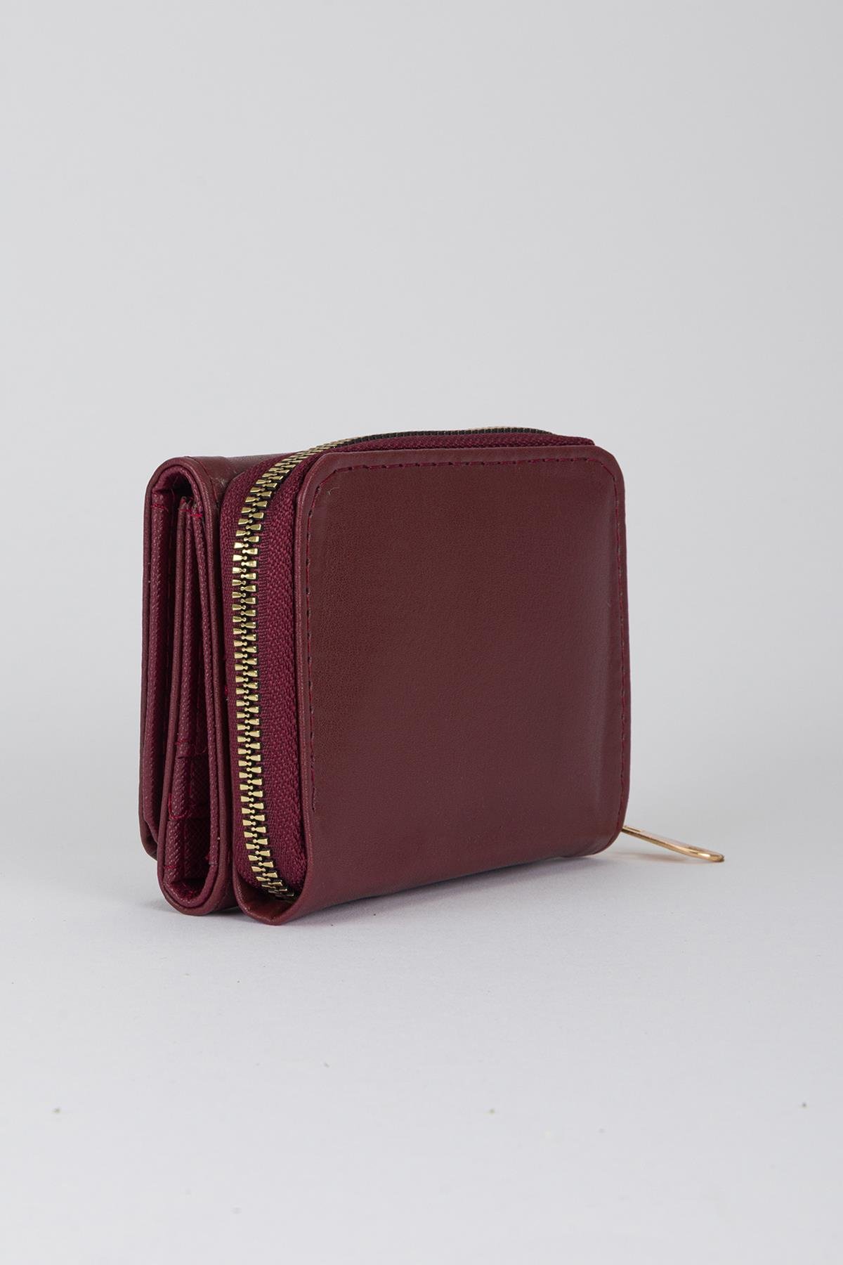 Kapaklı Metal Aksesuar Cüzdan Bordo