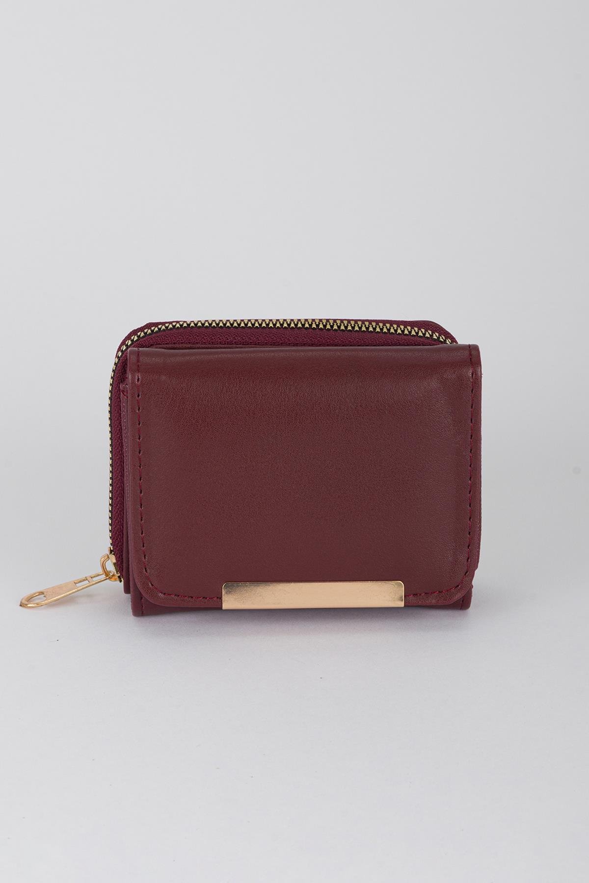 Kapaklı Metal Aksesuar Cüzdan Bordo
