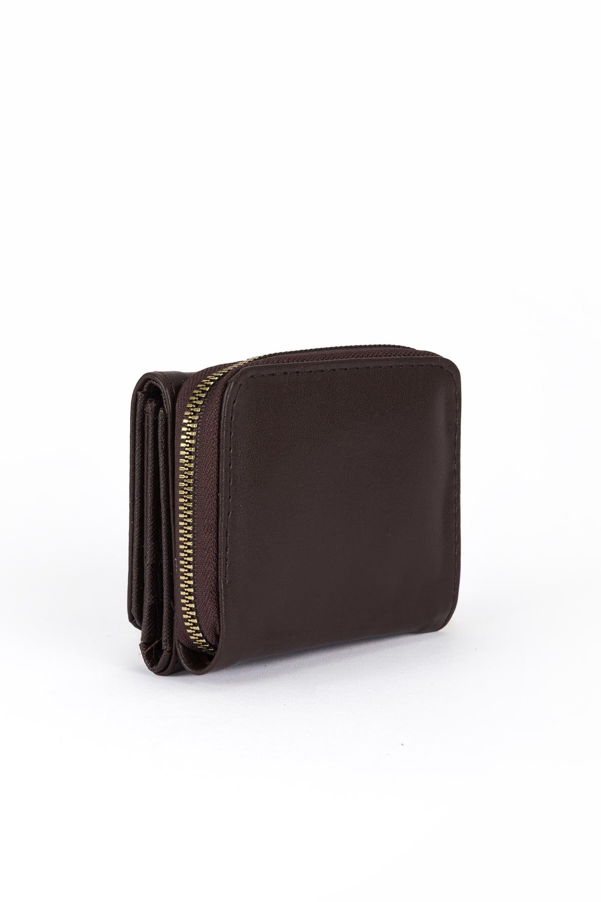 Kapaklı Metal Aksesuar Cüzdan Kahve