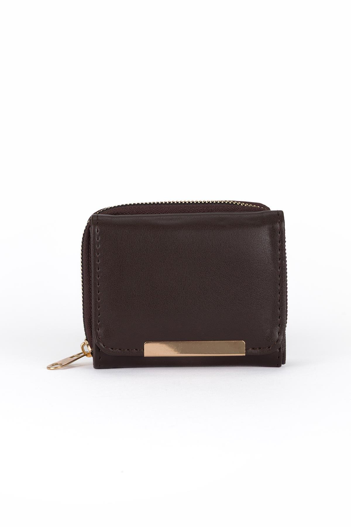 Kapaklı Metal Aksesuar Cüzdan Kahve