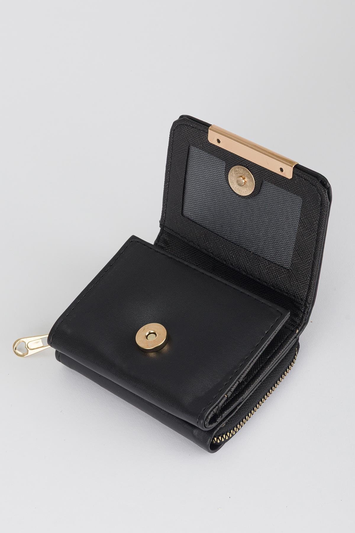 Kapaklı Metal Aksesuar Cüzdan Siyah