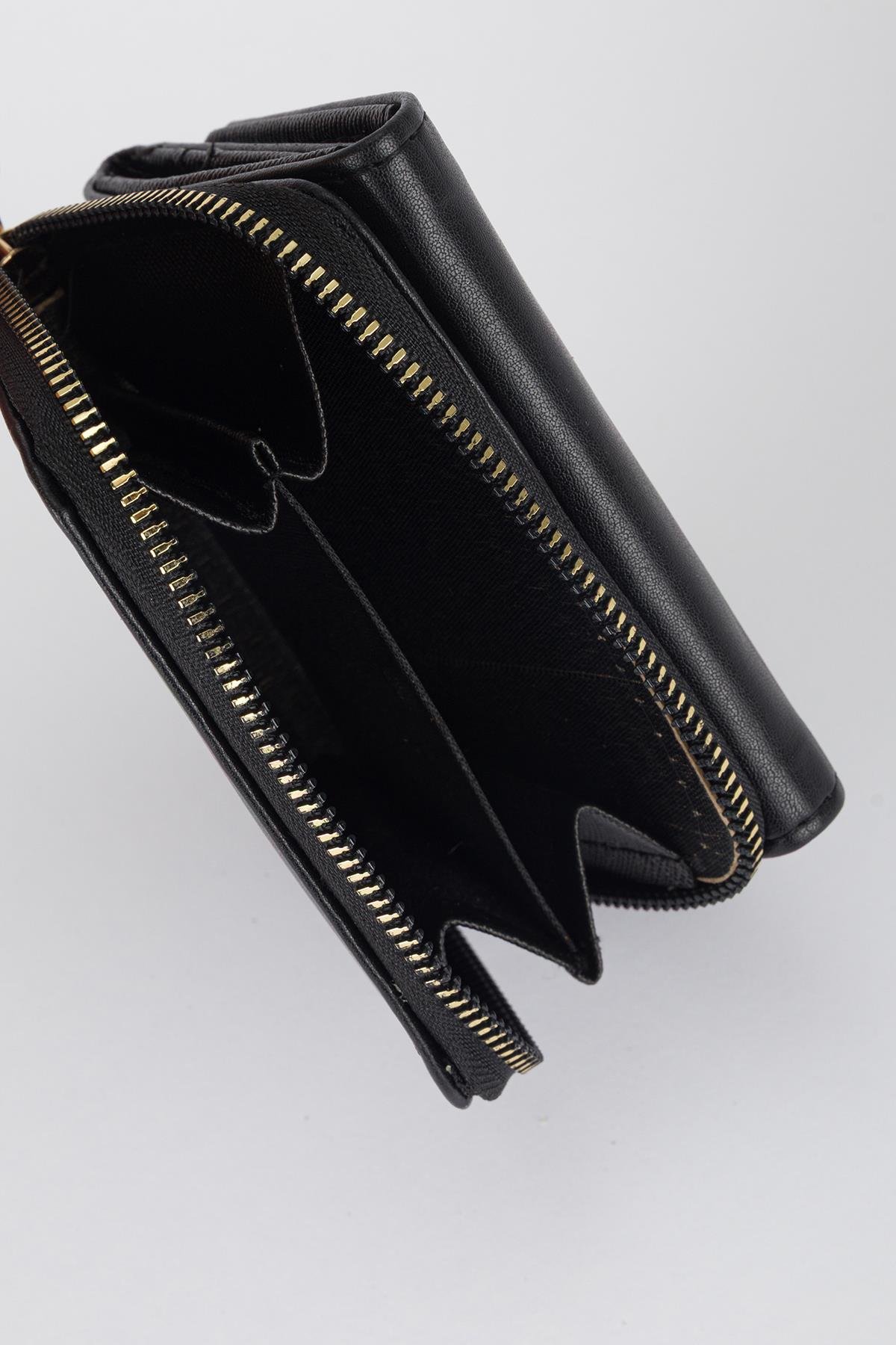 Kapaklı Metal Aksesuar Cüzdan Siyah