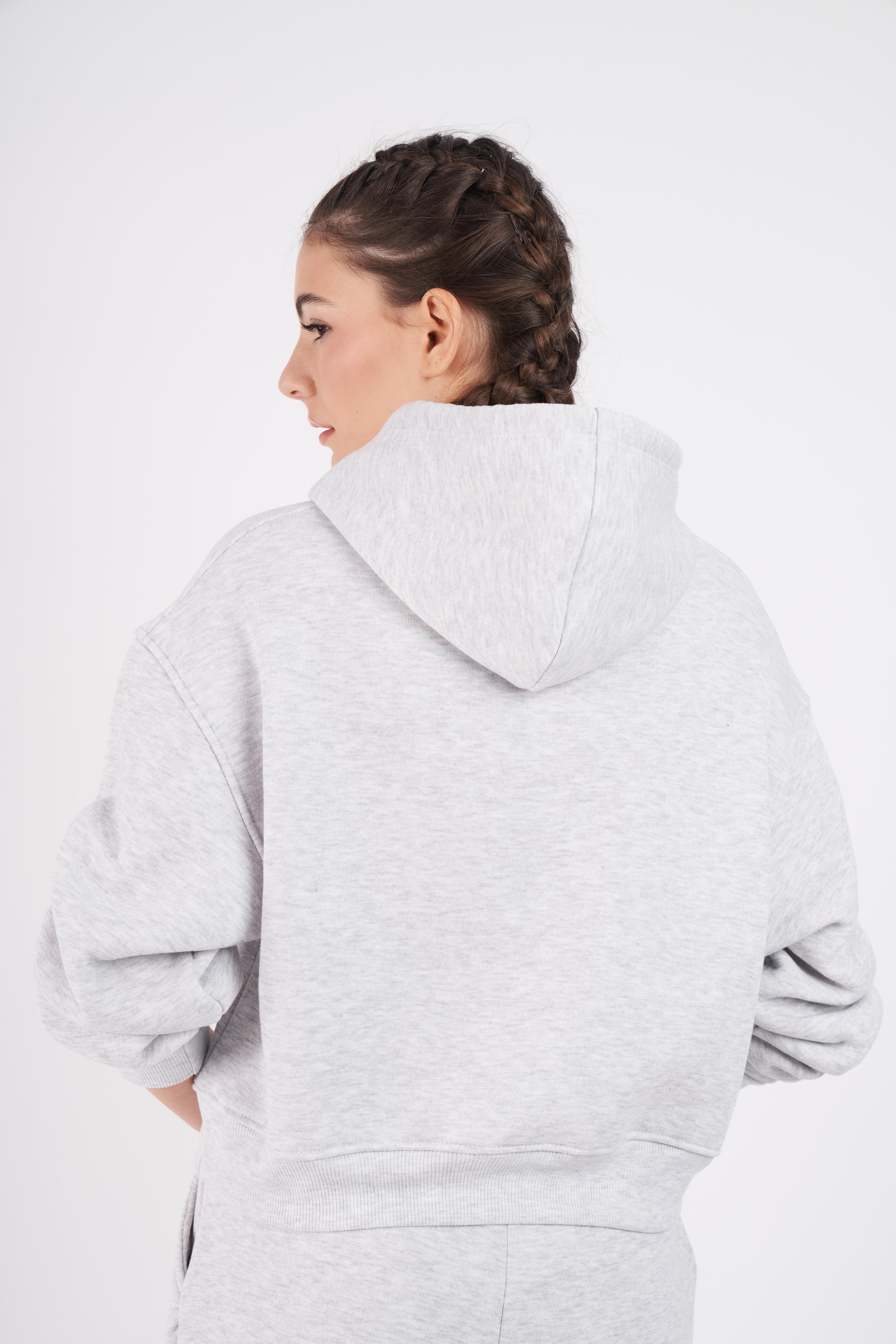 Kapüşonlu Basic Kısa Sweatshirt Karmelanj