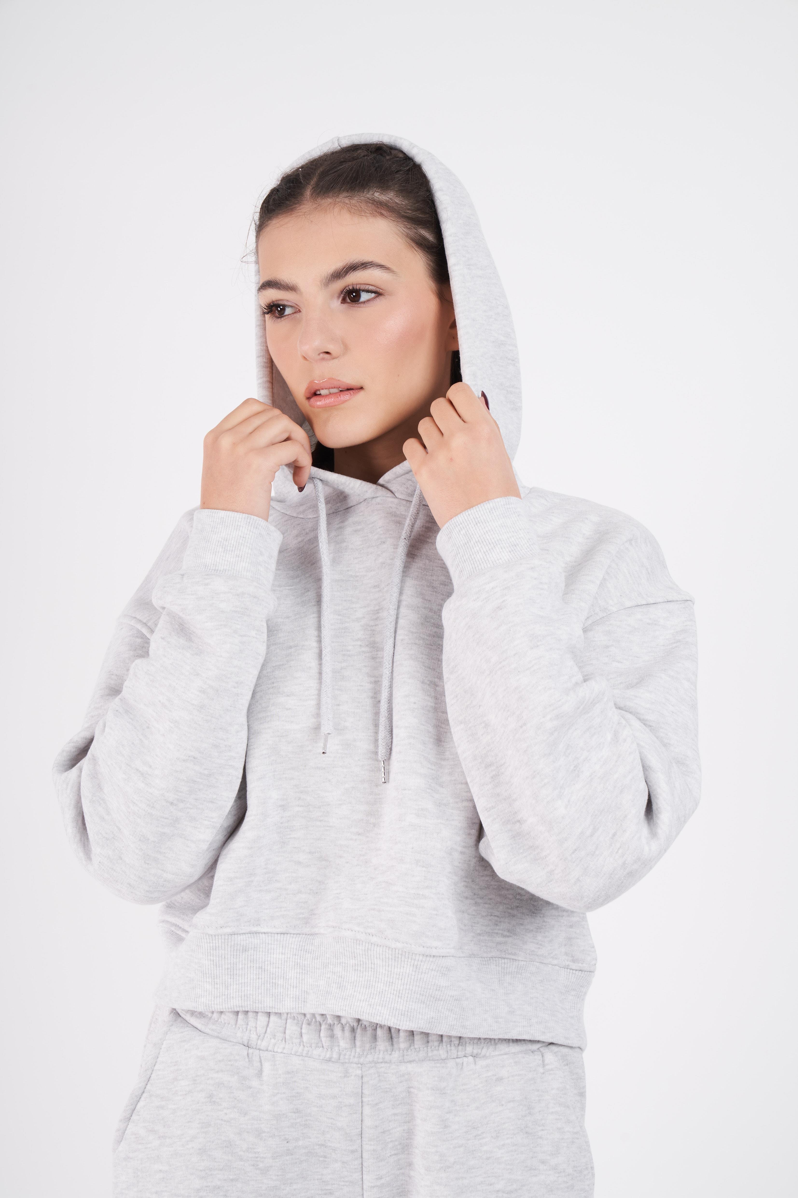 Kapüşonlu Basic Kısa Sweatshirt Karmelanj