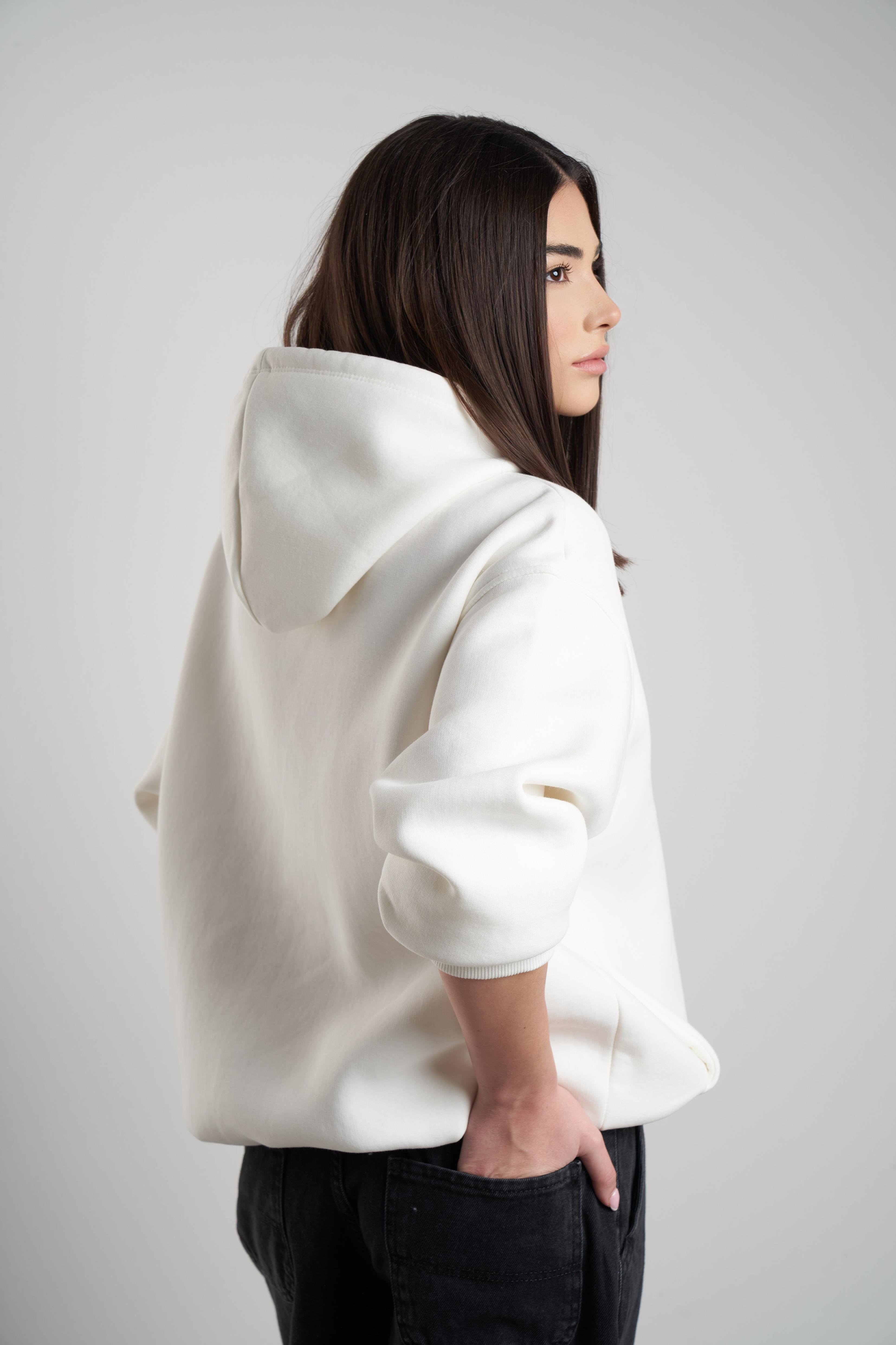 Kapüşonlu Basic Şardonlu Sweatshirt Ekru
