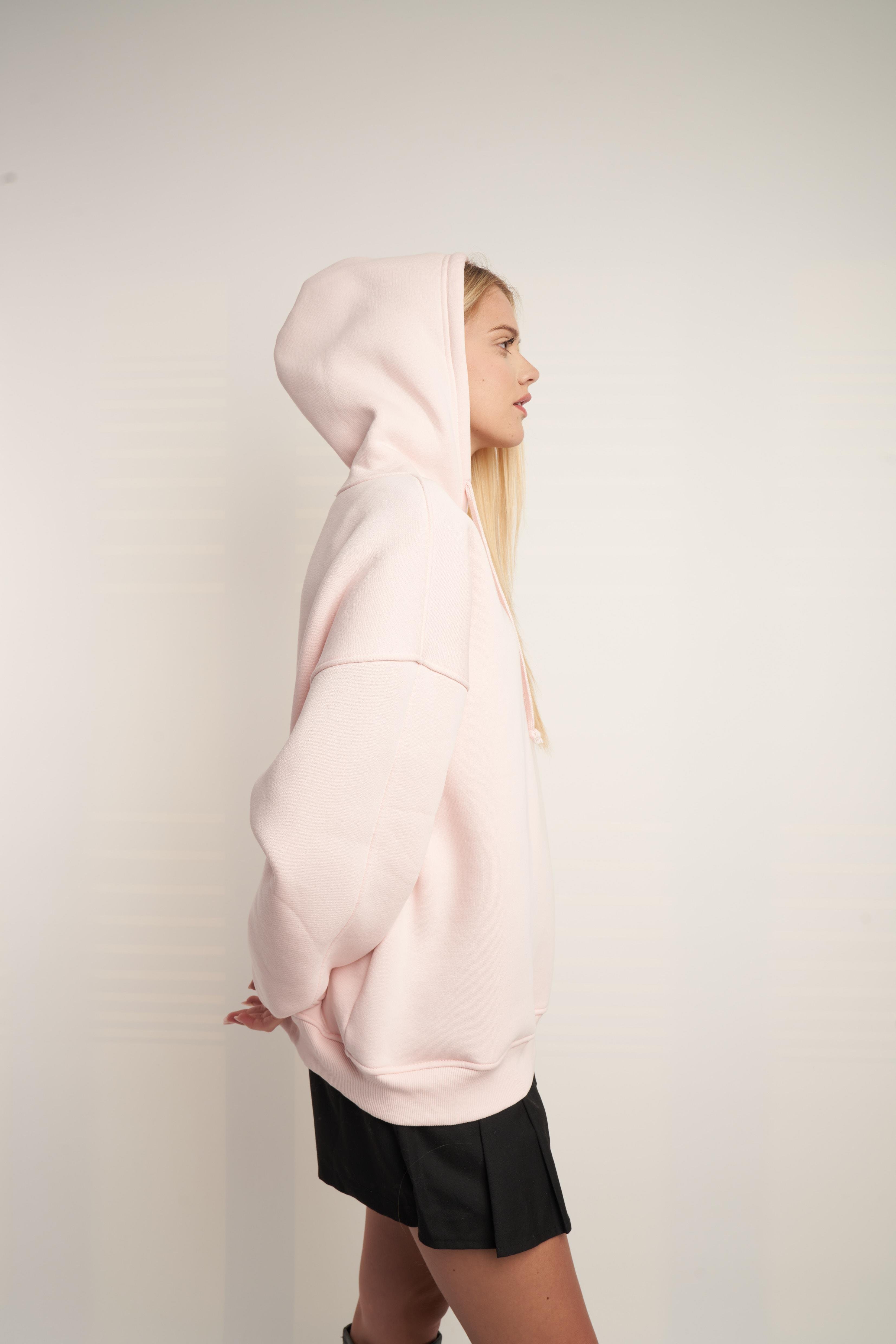 Kapüşonlu Basic Sweatshirt Pudra