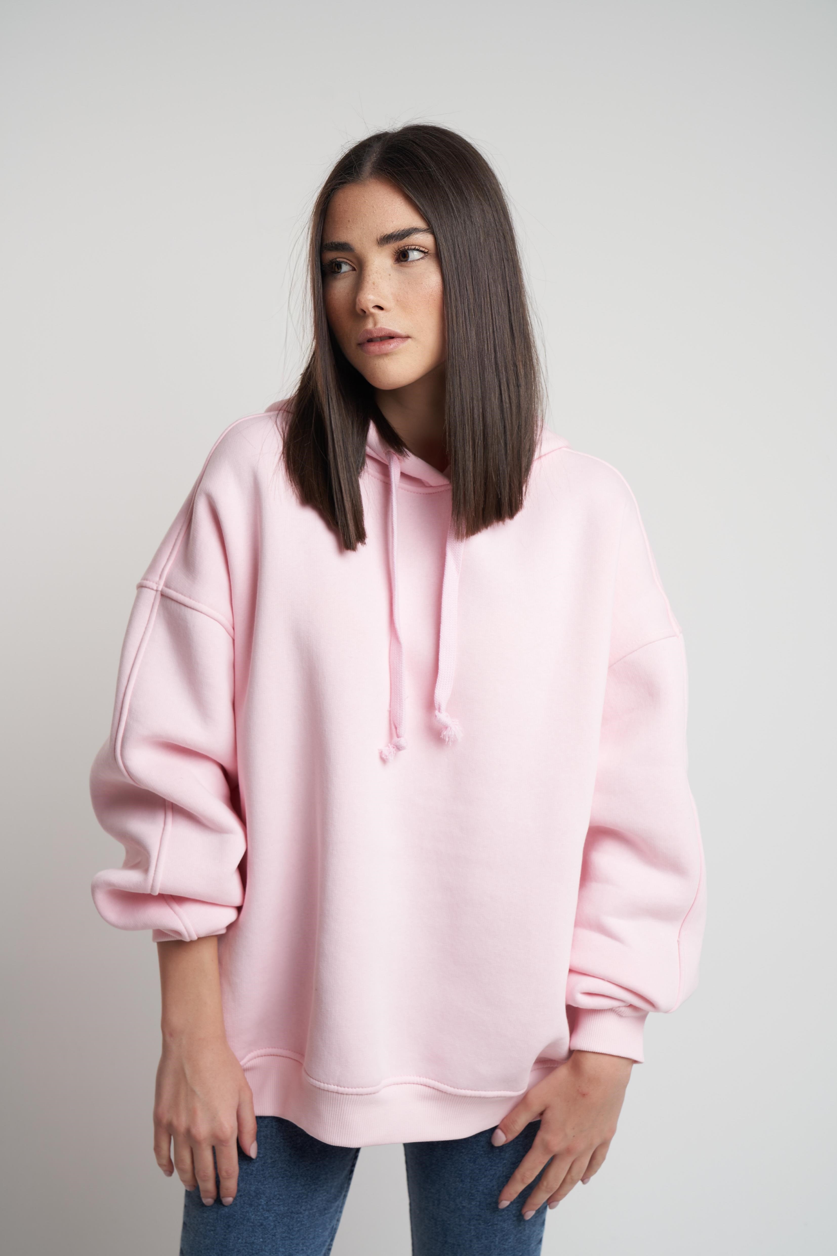 Kapüşonlu Basic Sweatshirt Toz Pembe