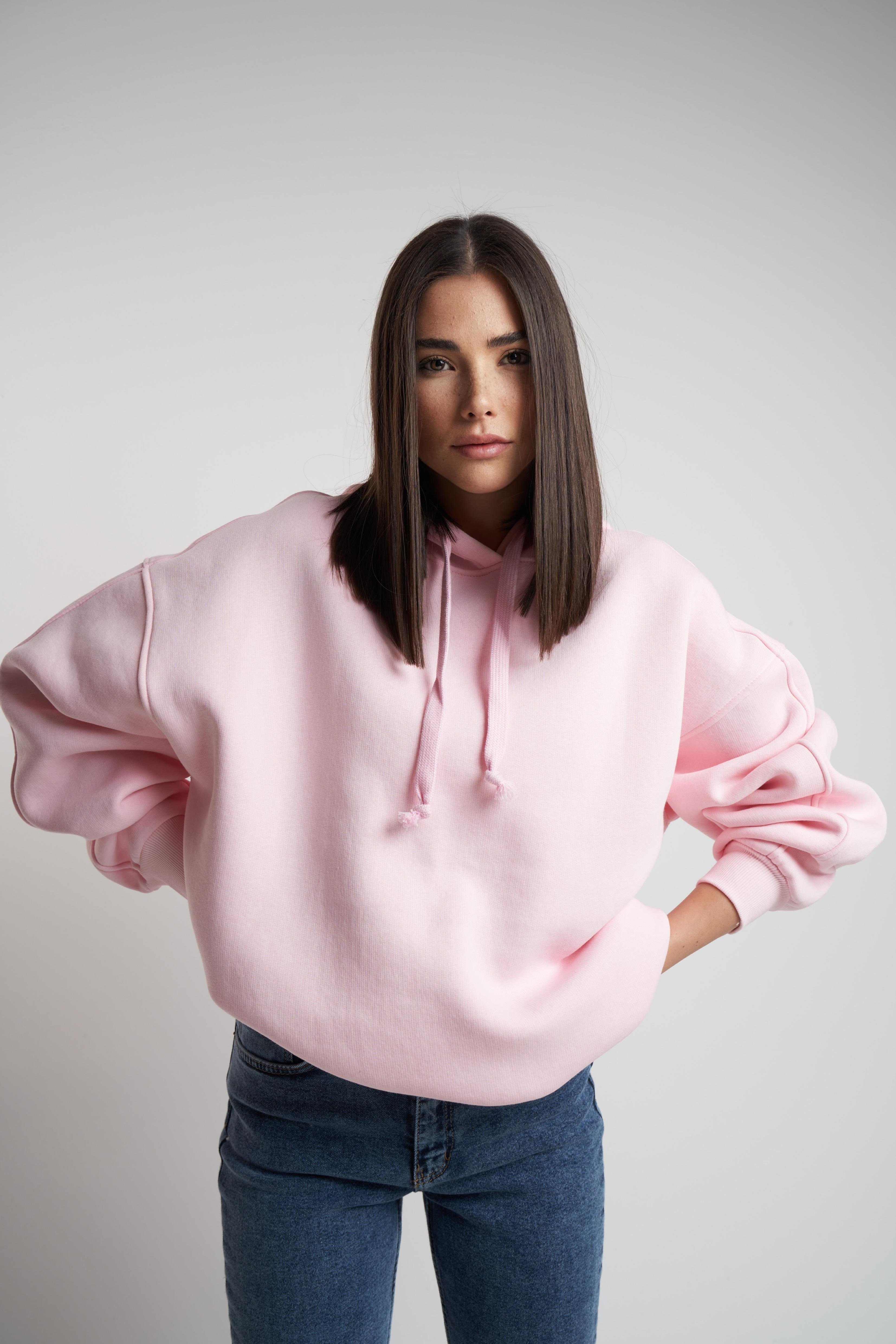 Kapüşonlu Basic Sweatshirt Toz Pembe
