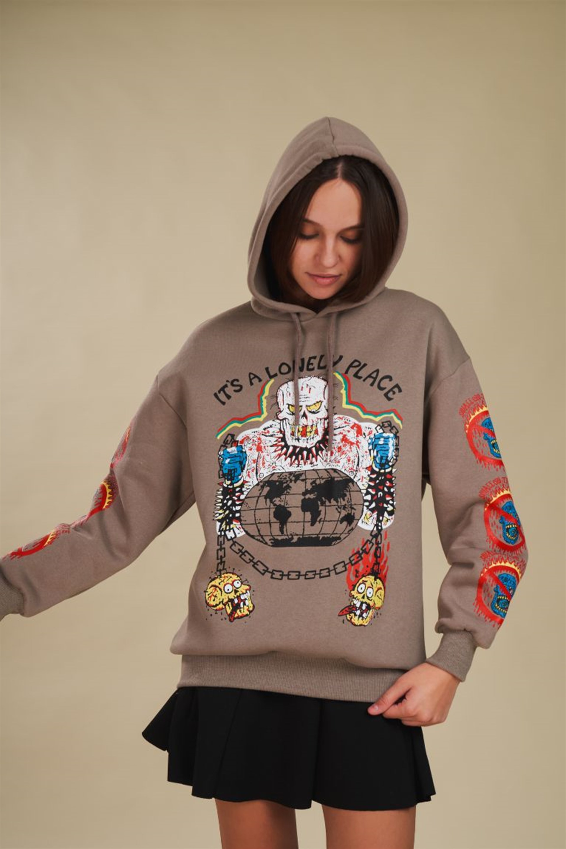 Kapüşonlu Baskılı Sweatshirt