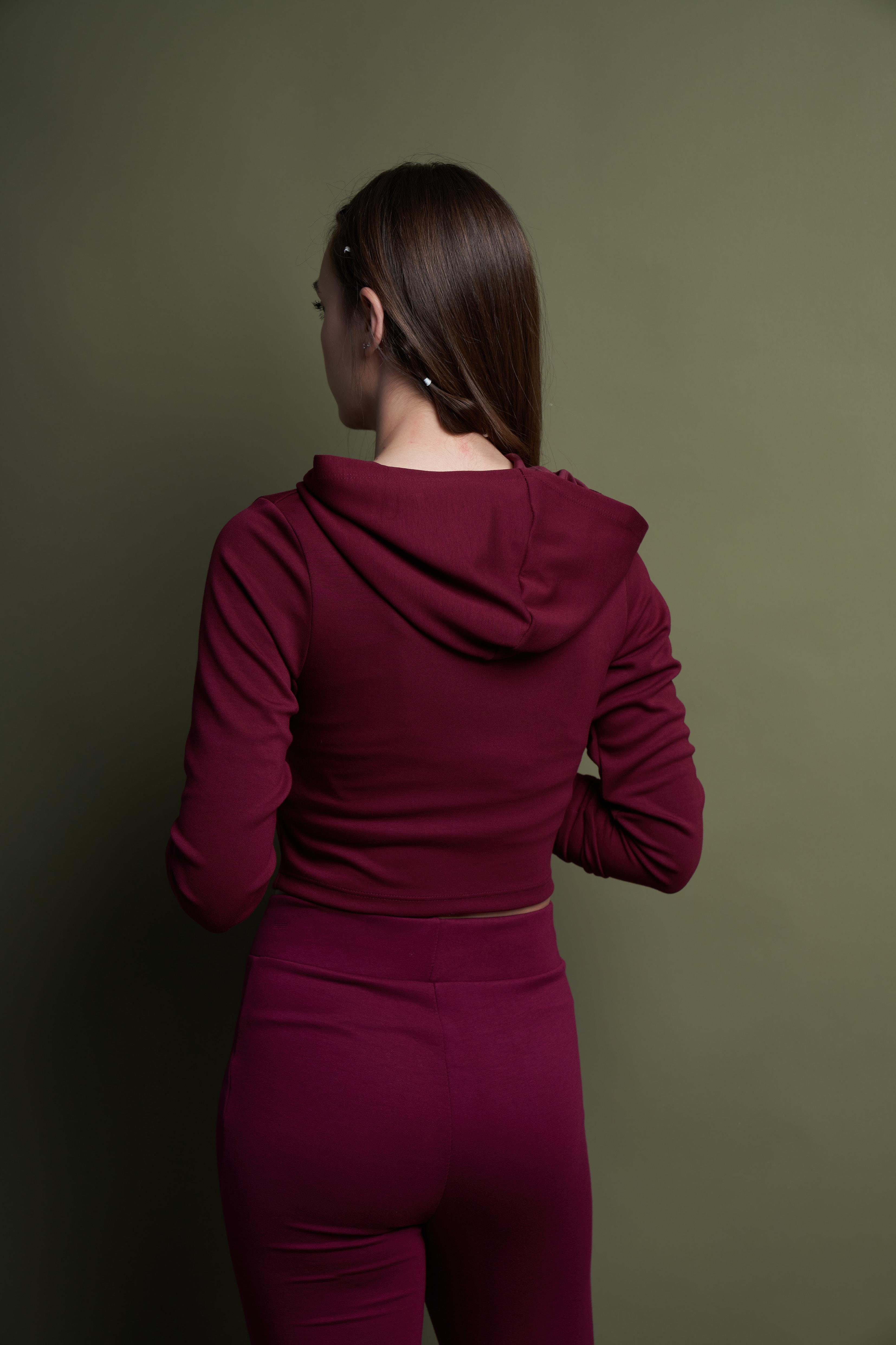 Kapüşonlu Crop Ceket Bordo