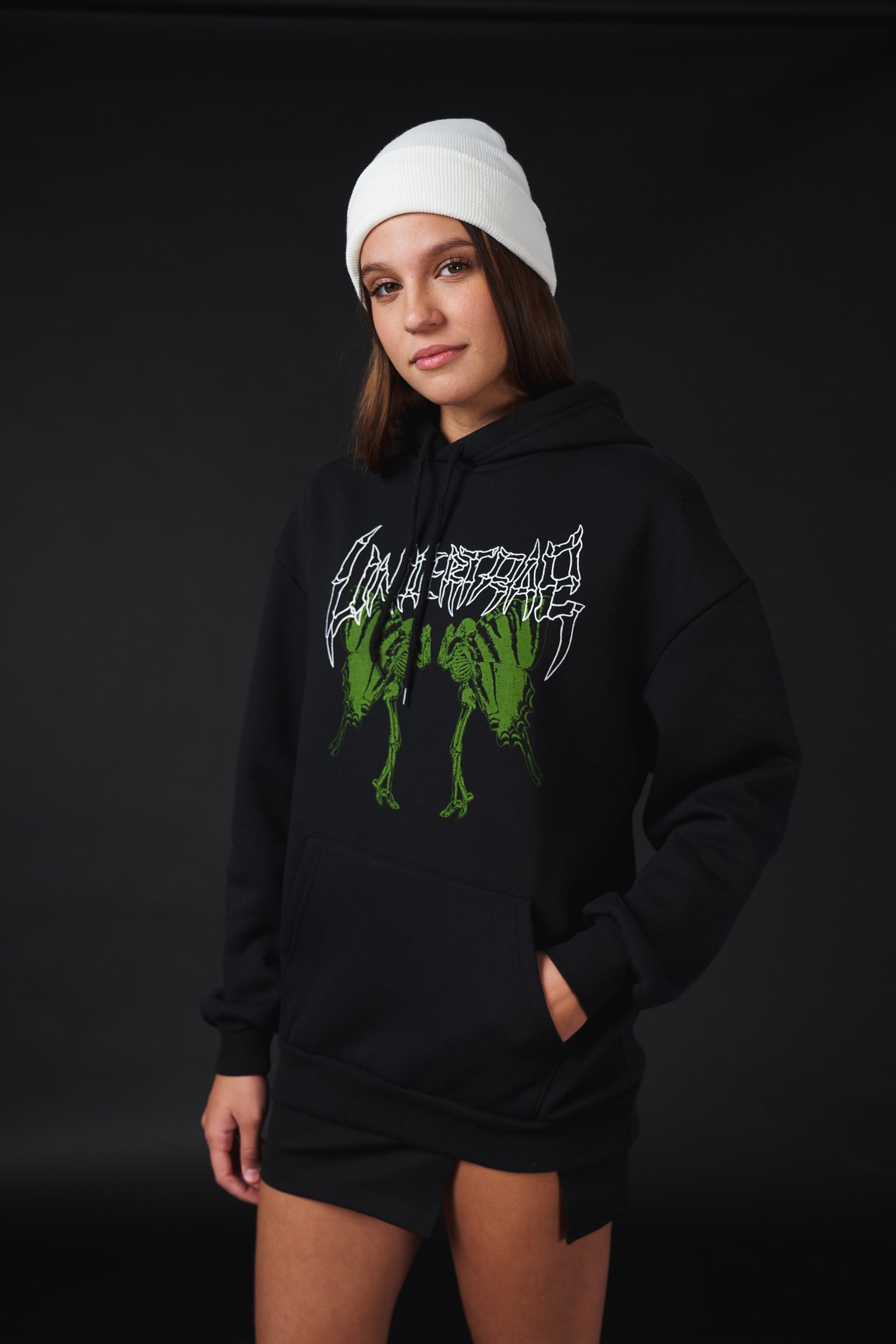 Kapüşonlu İskelet Baskılı Sweatshirt