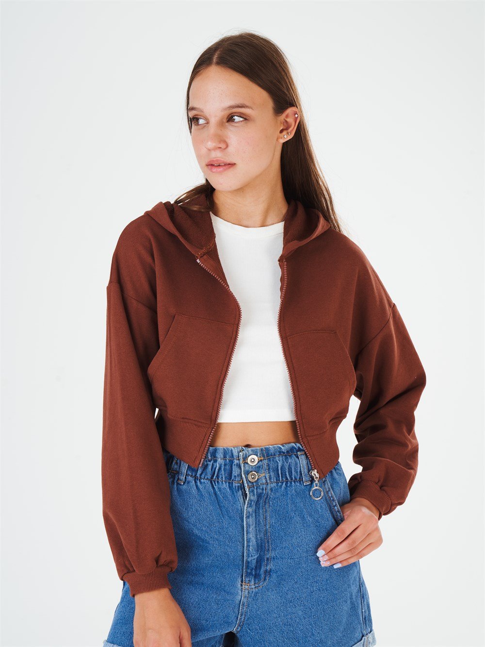 Kapüşonlu Kanguru Cep Sweatshirt Ceket