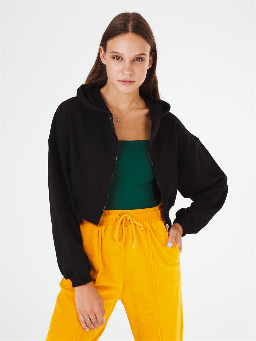 Kapüşonlu Kanguru Cep Sweatshirt Ceket