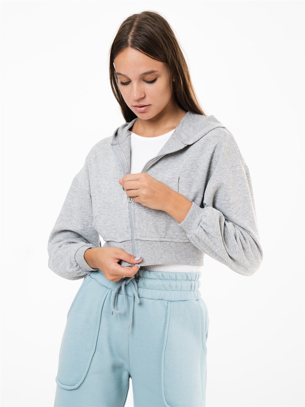 Kapüşonlu Kanguru Cep Sweatshirt Ceket