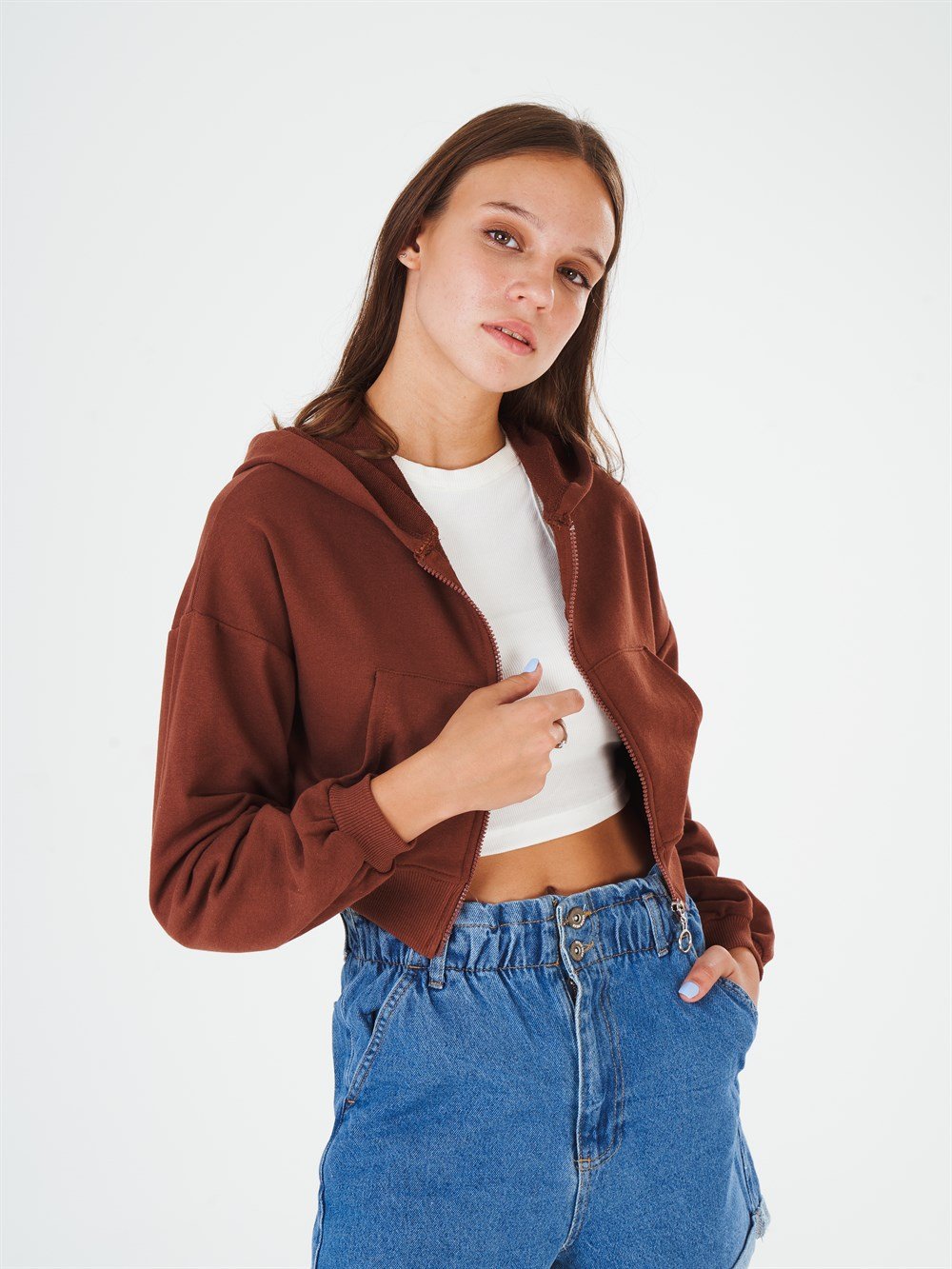 Kapüşonlu Kanguru Cep Sweatshirt Ceket