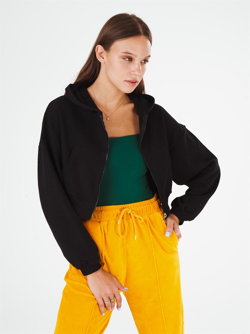 Kapüşonlu Kanguru Cep Sweatshirt Ceket