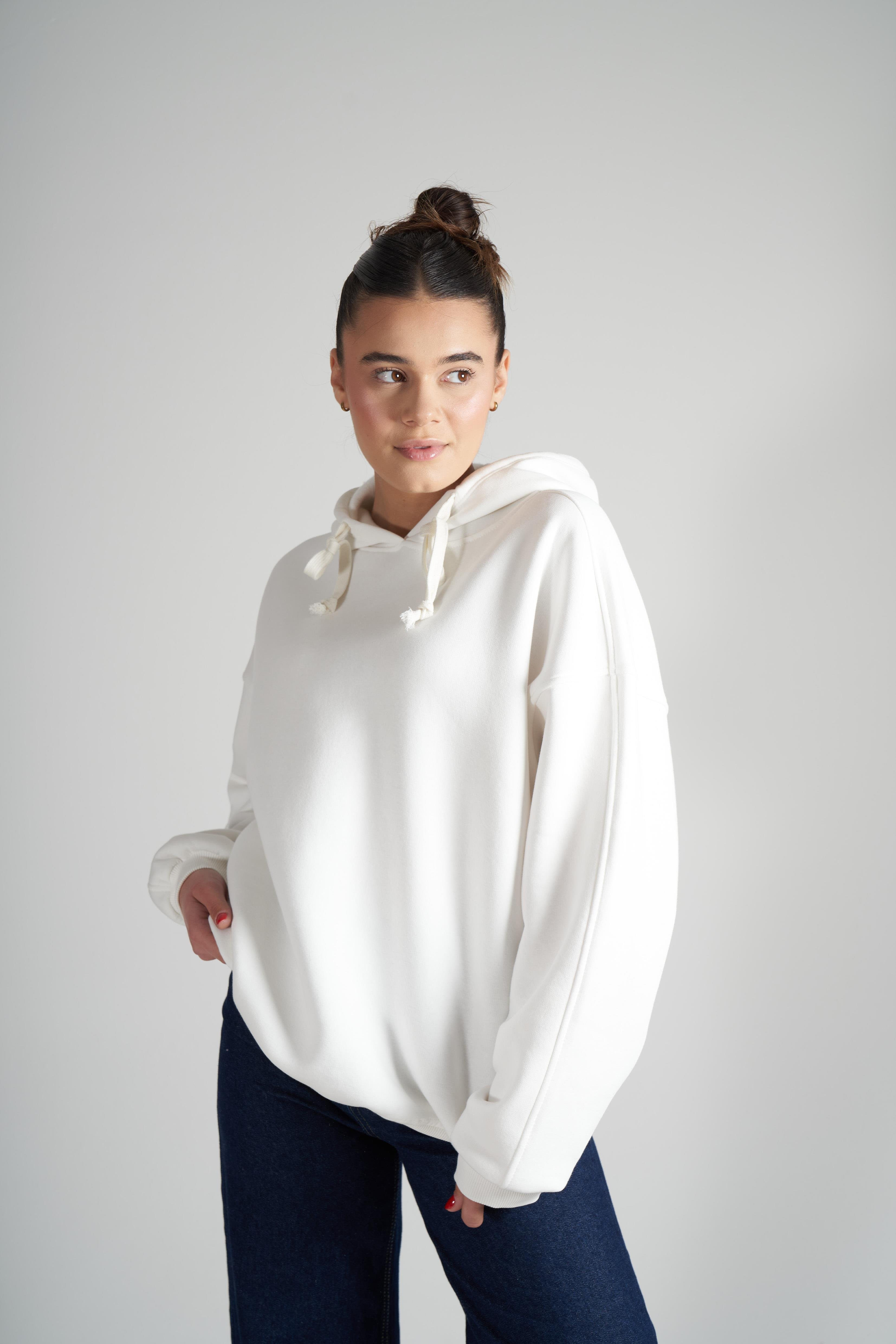 Kapüşonlu Kısa Şardonlu Sweatshirt Ekru