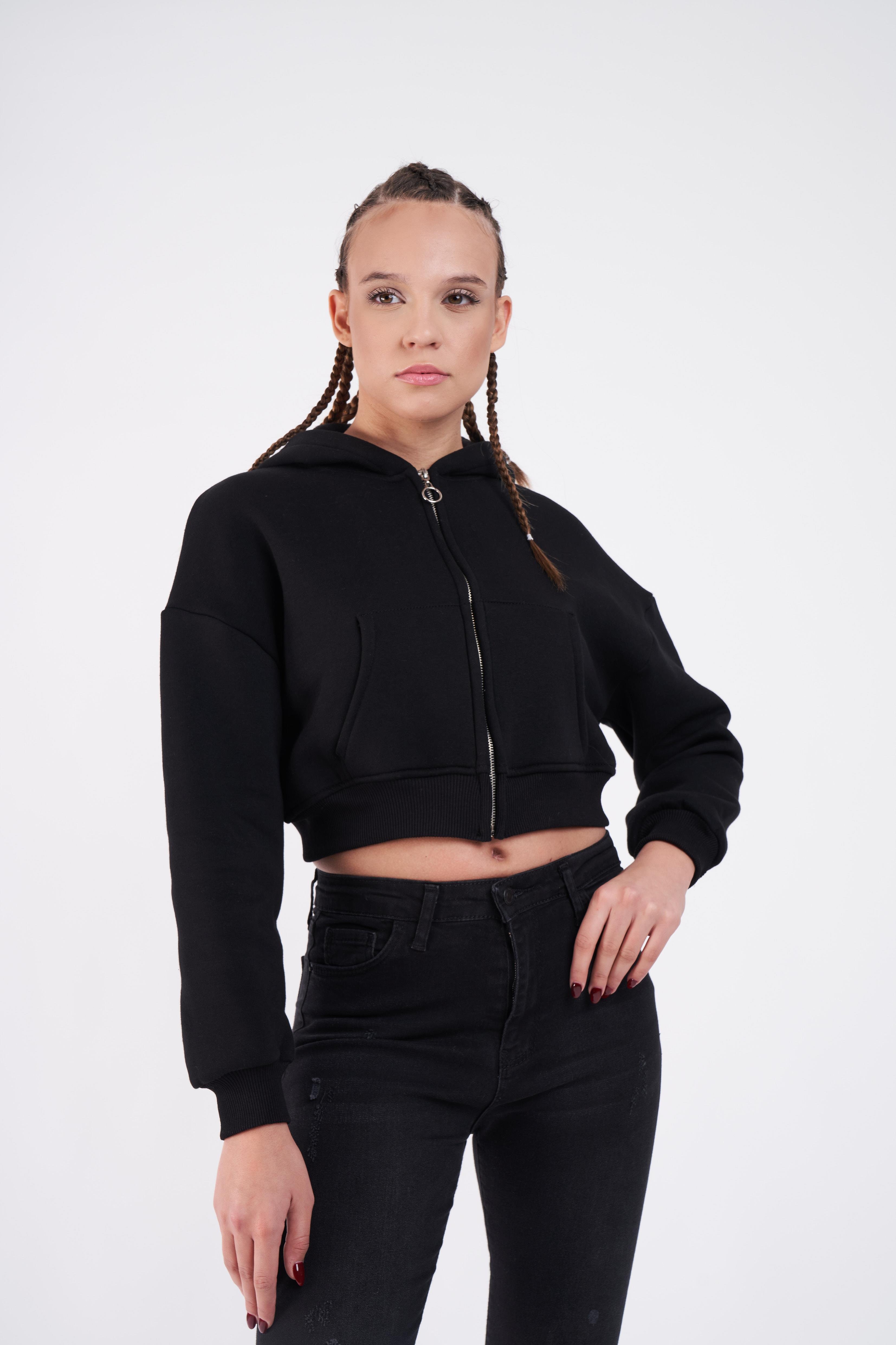 Kapüşonlu Kısa Sweatshirt Ceket
