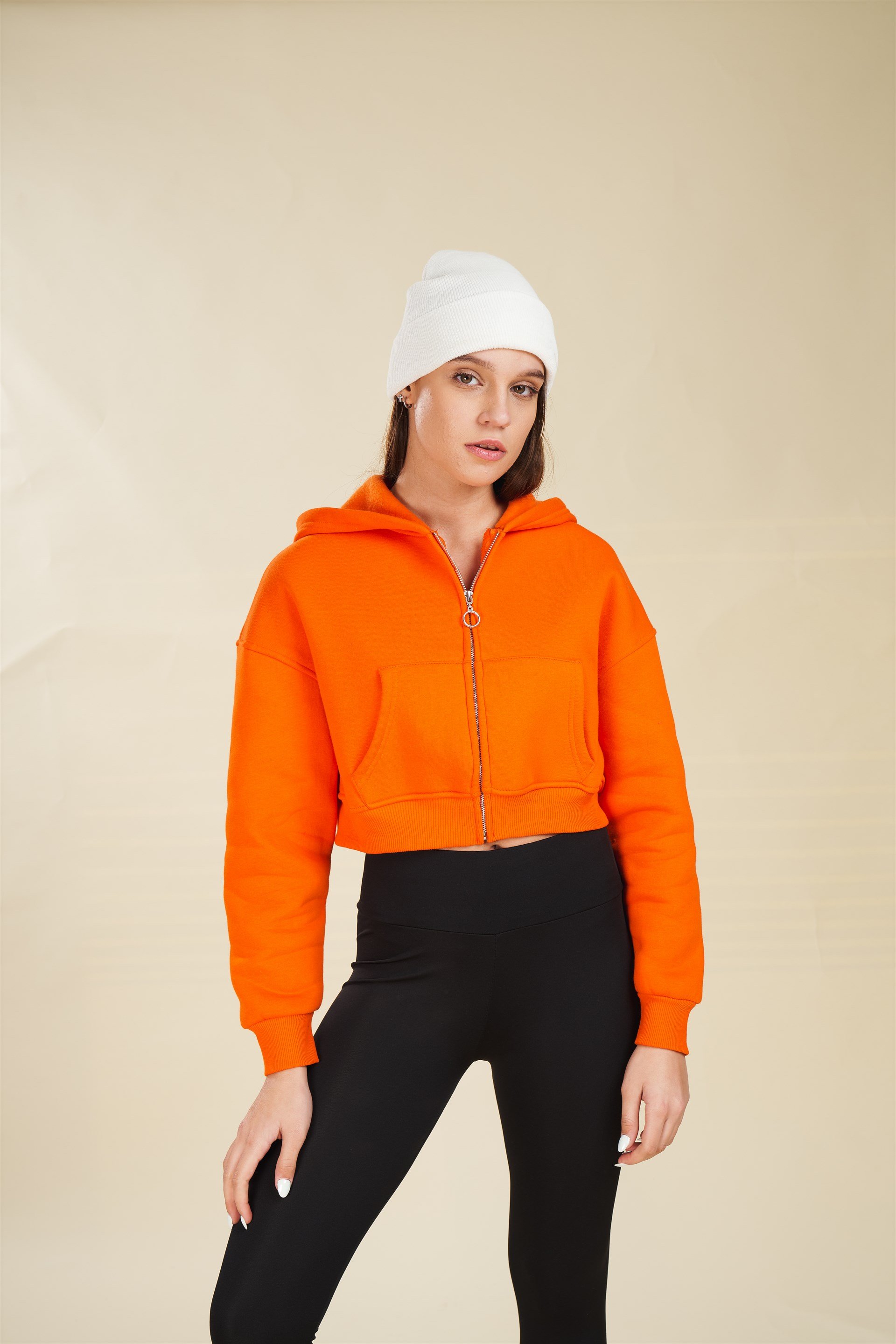 Kapüşonlu Kısa Sweatshirt Ceket