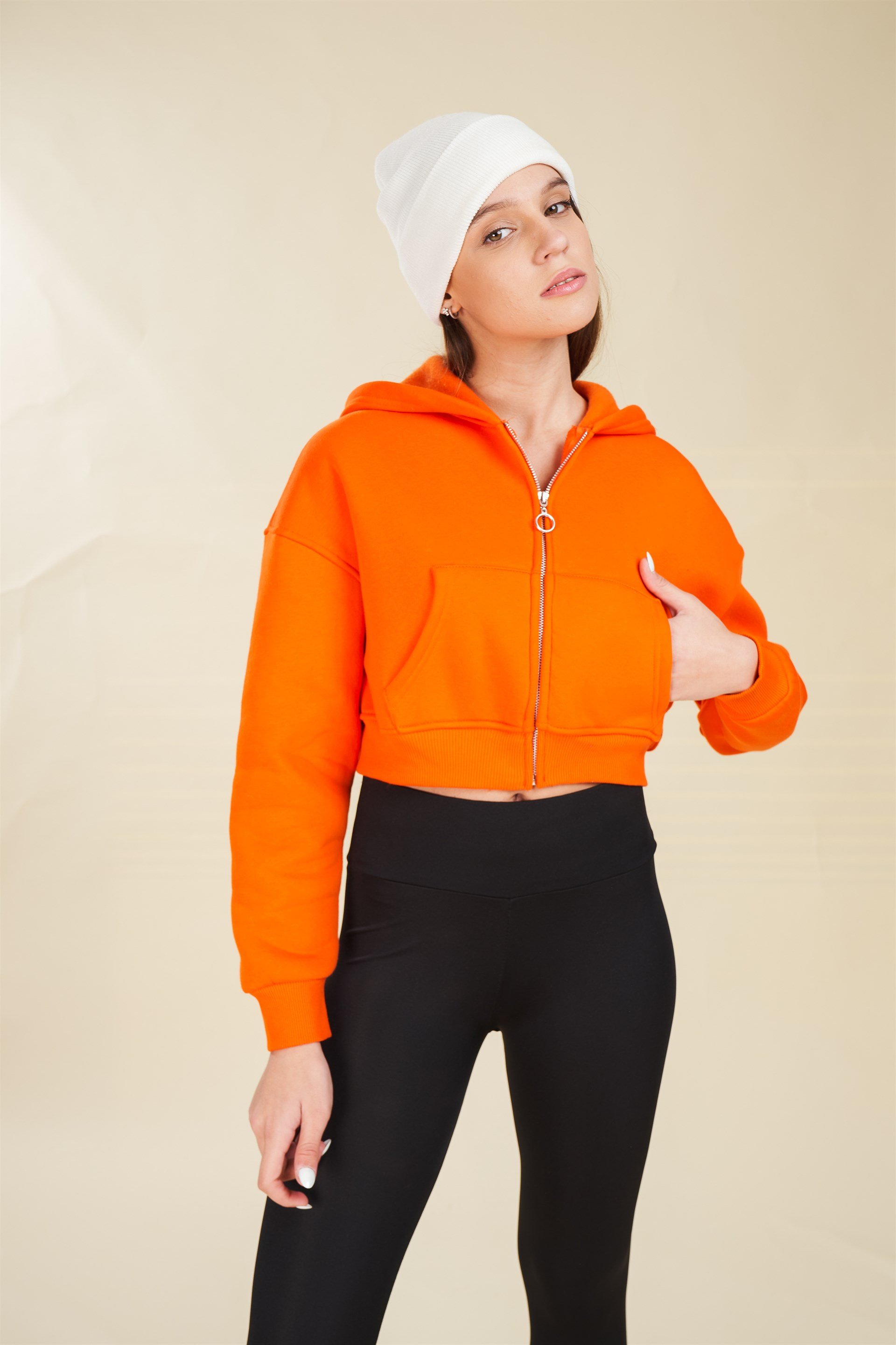 Kapüşonlu Kısa Sweatshirt Ceket