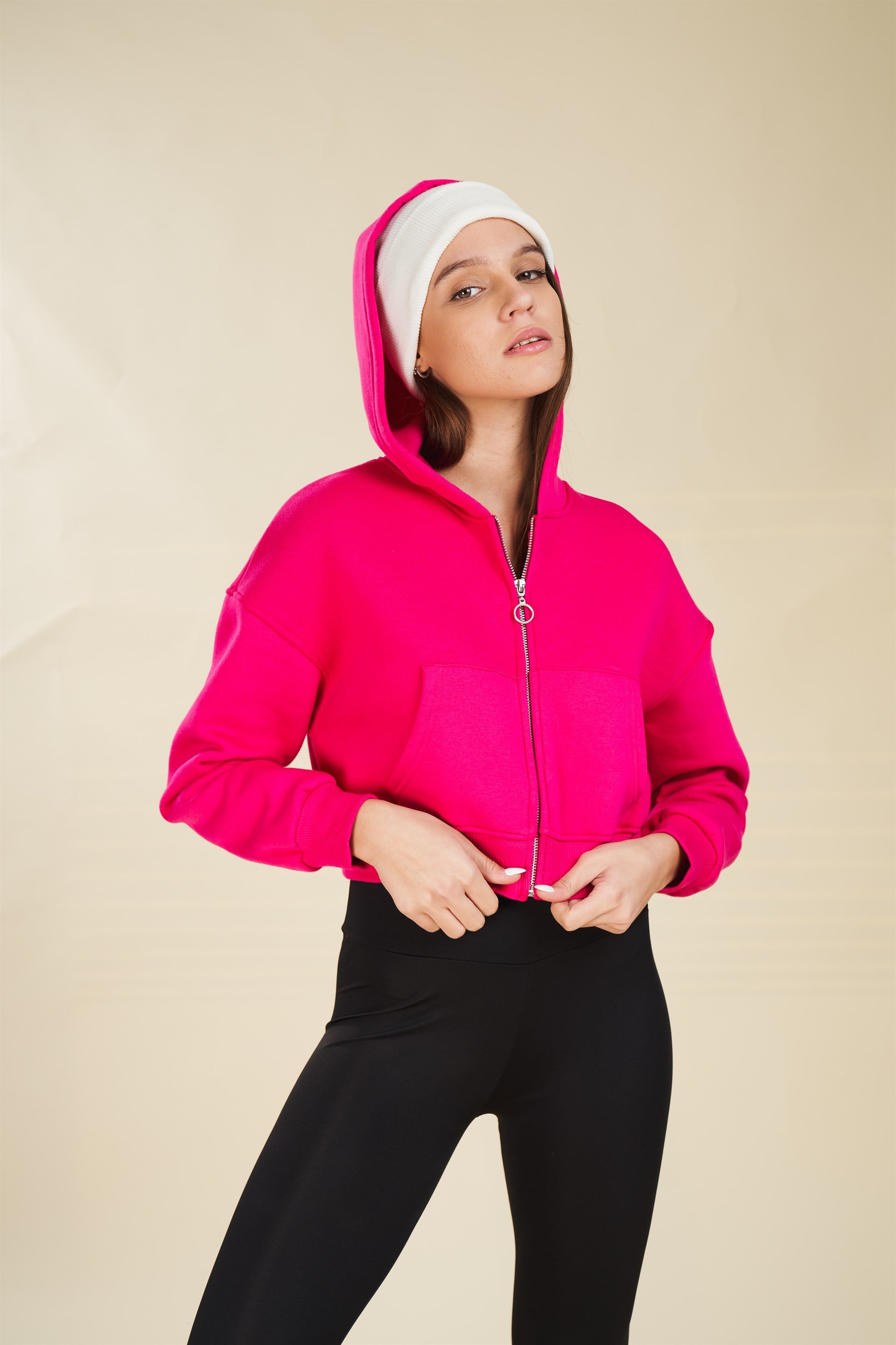 Kapüşonlu Kısa Sweatshirt Ceket